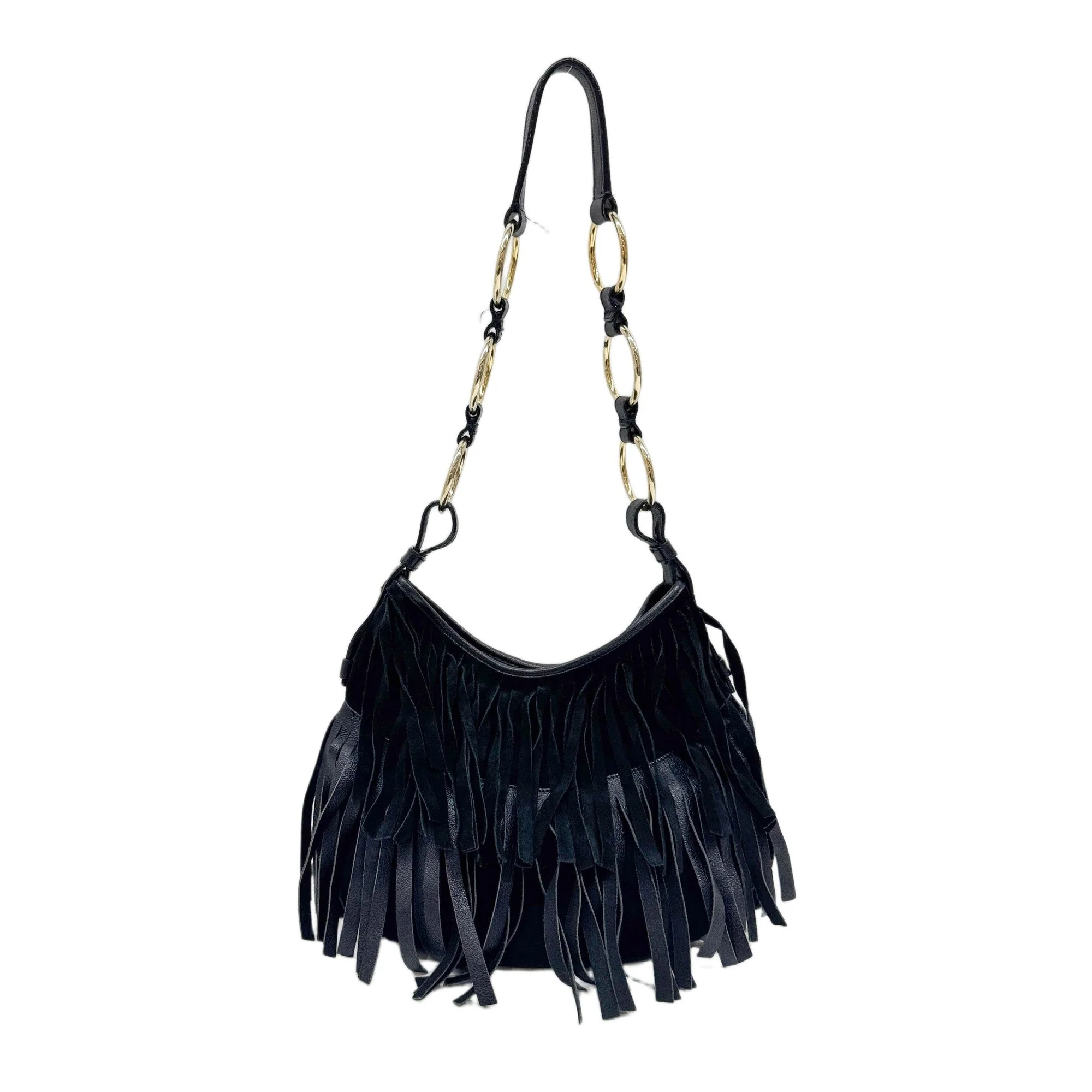 Fringe Black Suede Shoulder Bag - Image 2