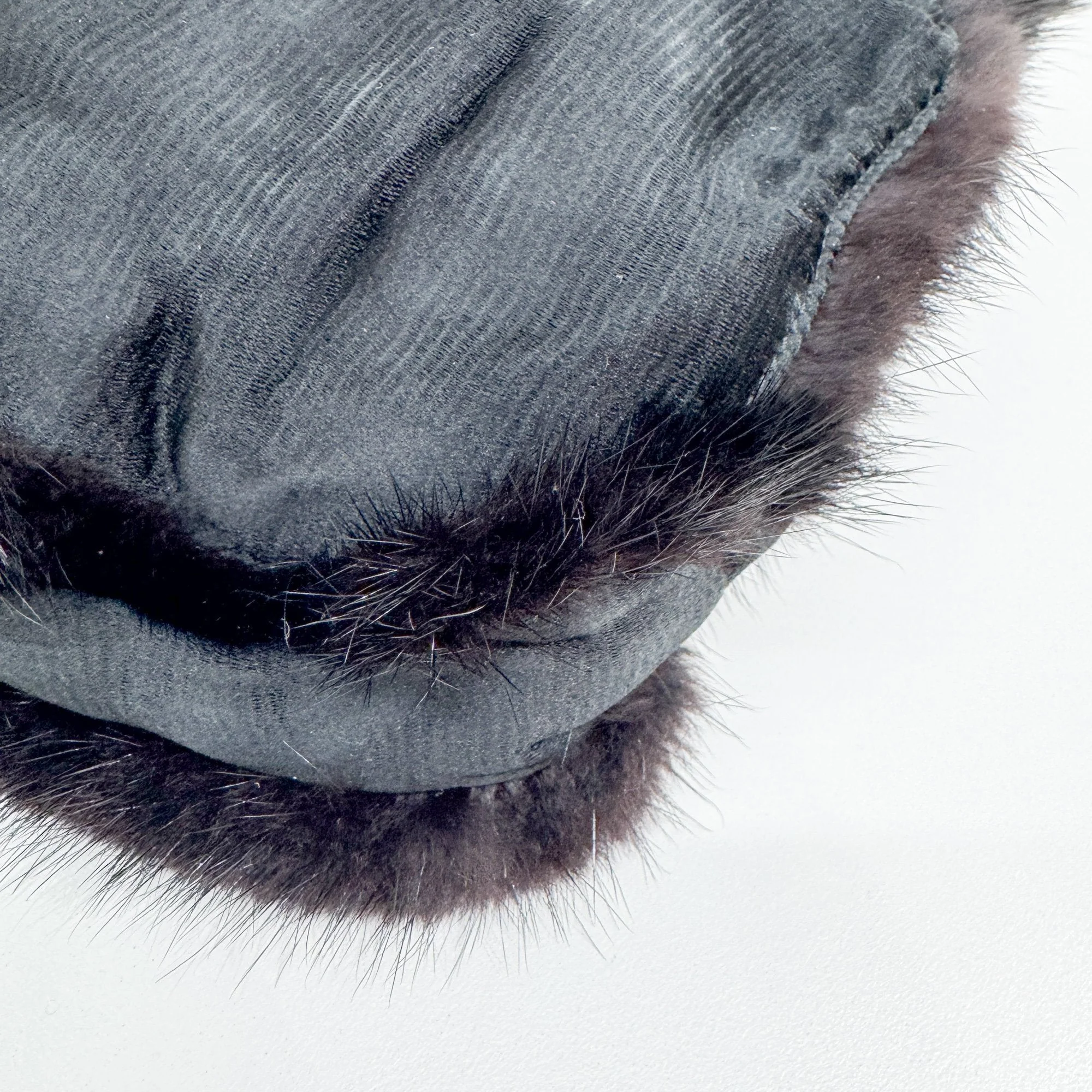 Fur Trim Black Satin Handbag - Image 12