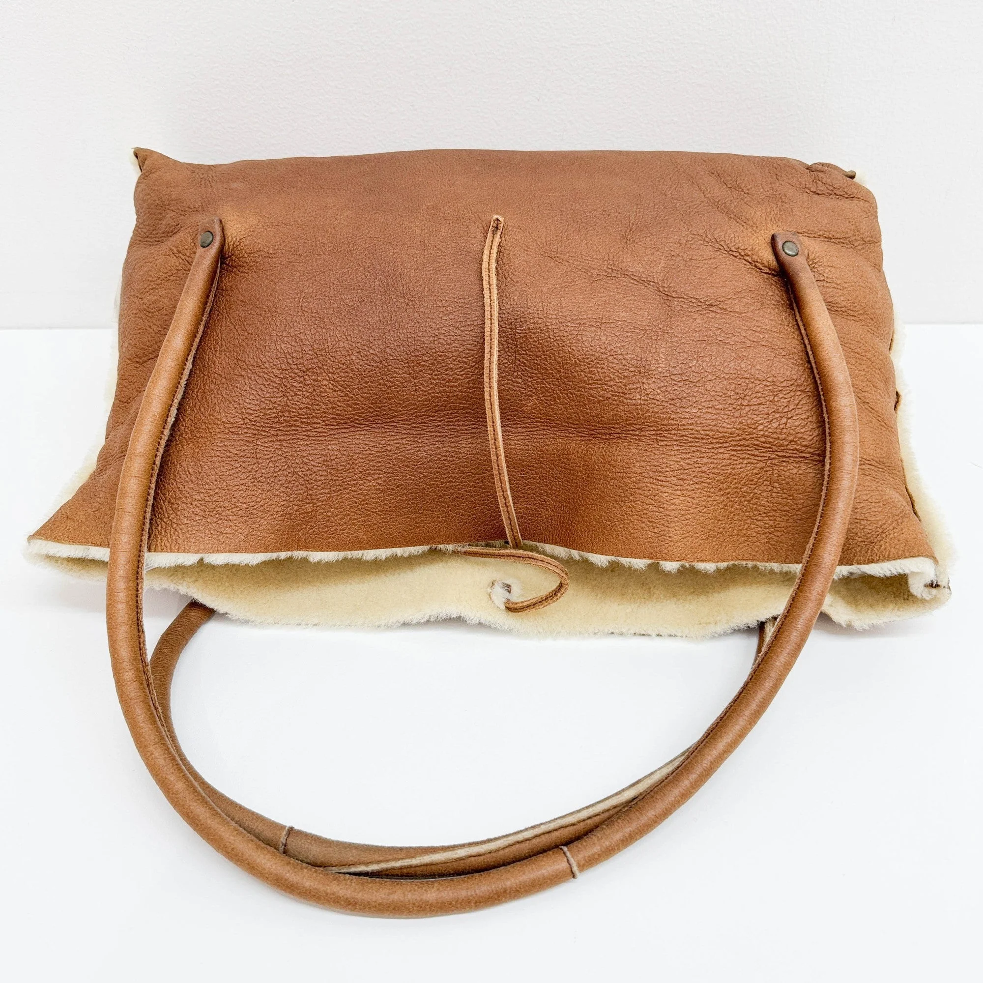 Fur Trim Brown Leather Tote Bag - Image 6