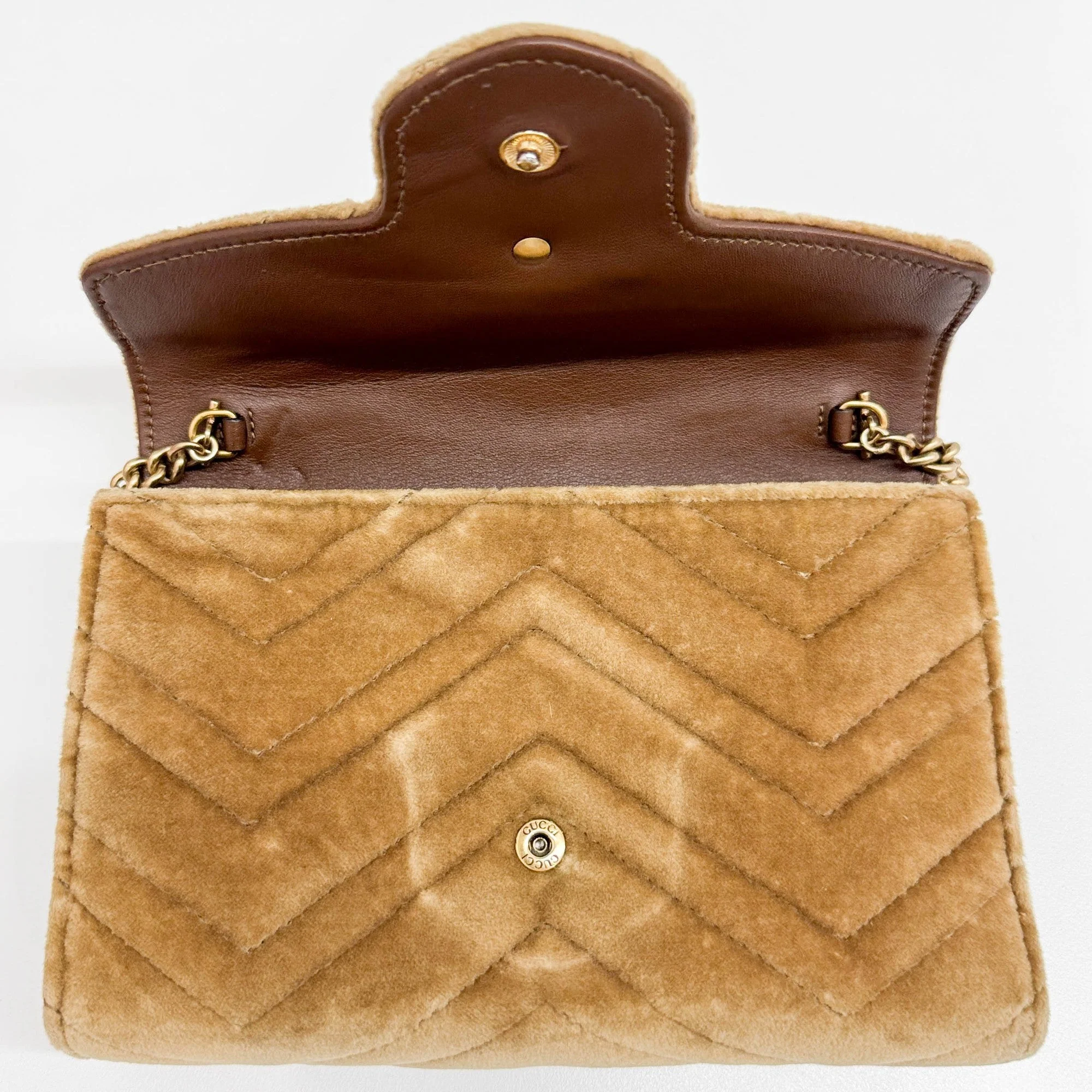GG Marmont Chevron Brown Velvet Shoulder Wallet Bag - Image 13