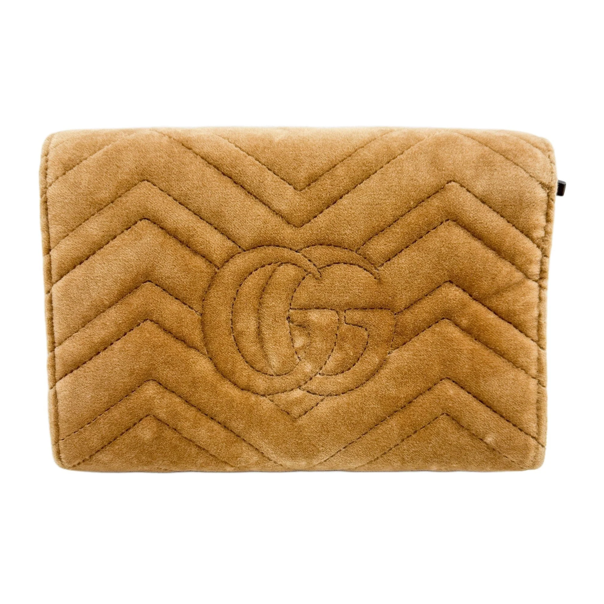 GG Marmont Chevron Brown Velvet Shoulder Wallet Bag - Image 2