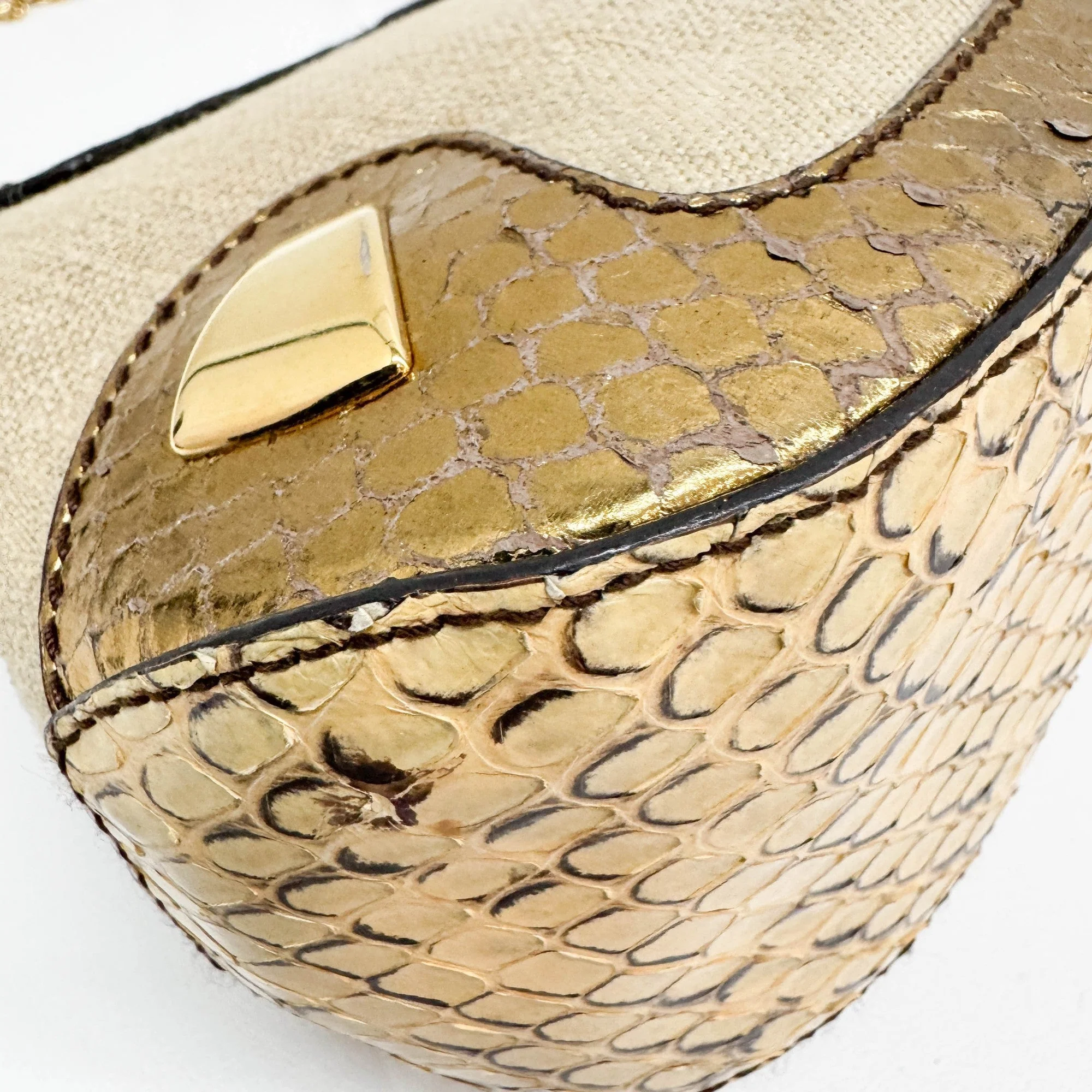 Gold & Brown Embossed Leather & Jute Shoulder Bag - Image 13