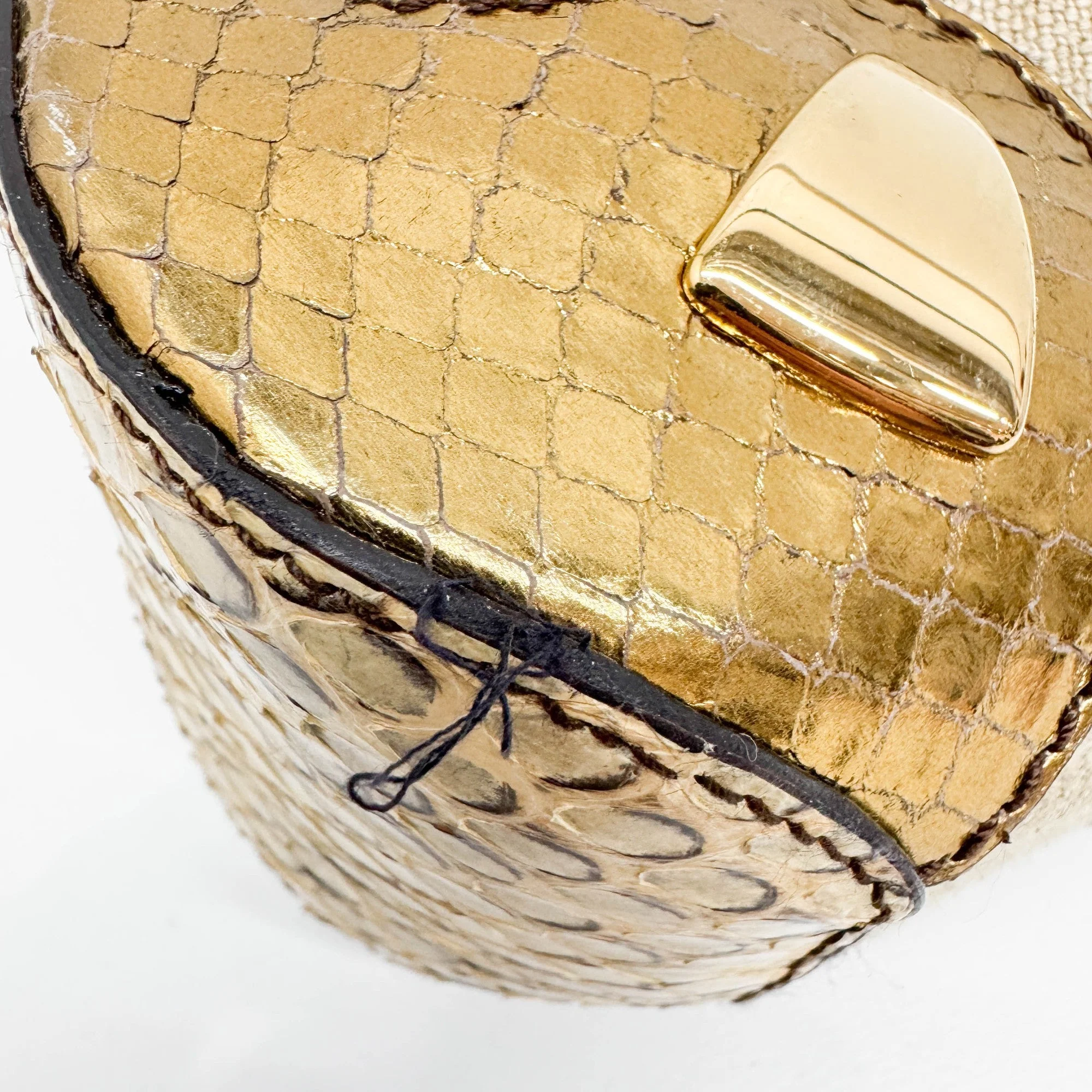 Gold & Brown Embossed Leather & Jute Shoulder Bag - Image 14