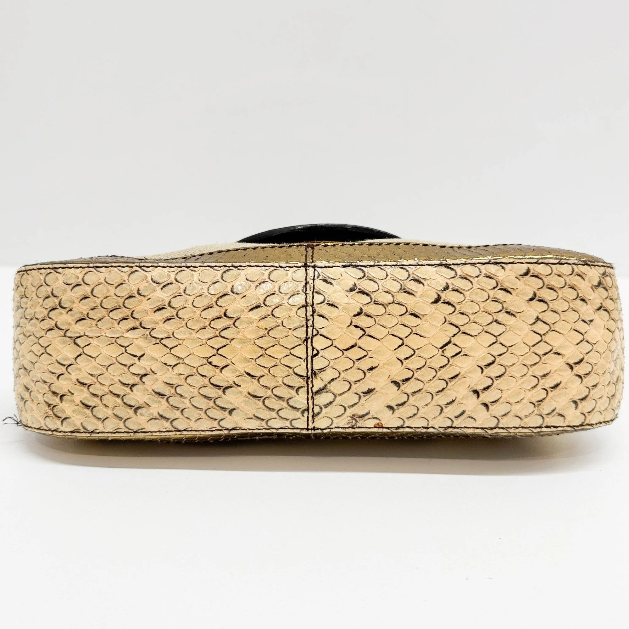 Gold & Brown Embossed Leather & Jute Shoulder Bag - Image 7