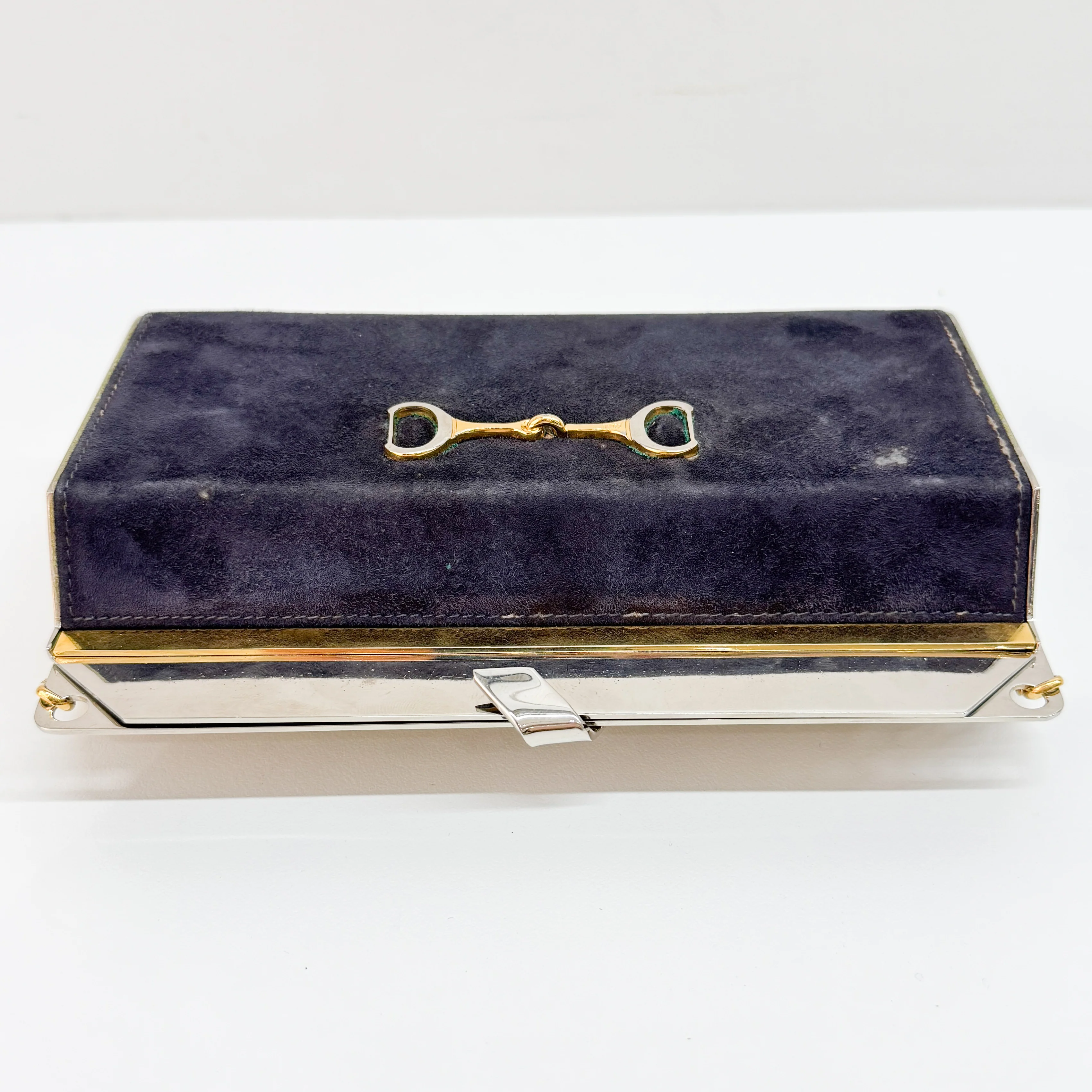 Gold Chain Navy Blue Suede Shoulder Bag - Image 6