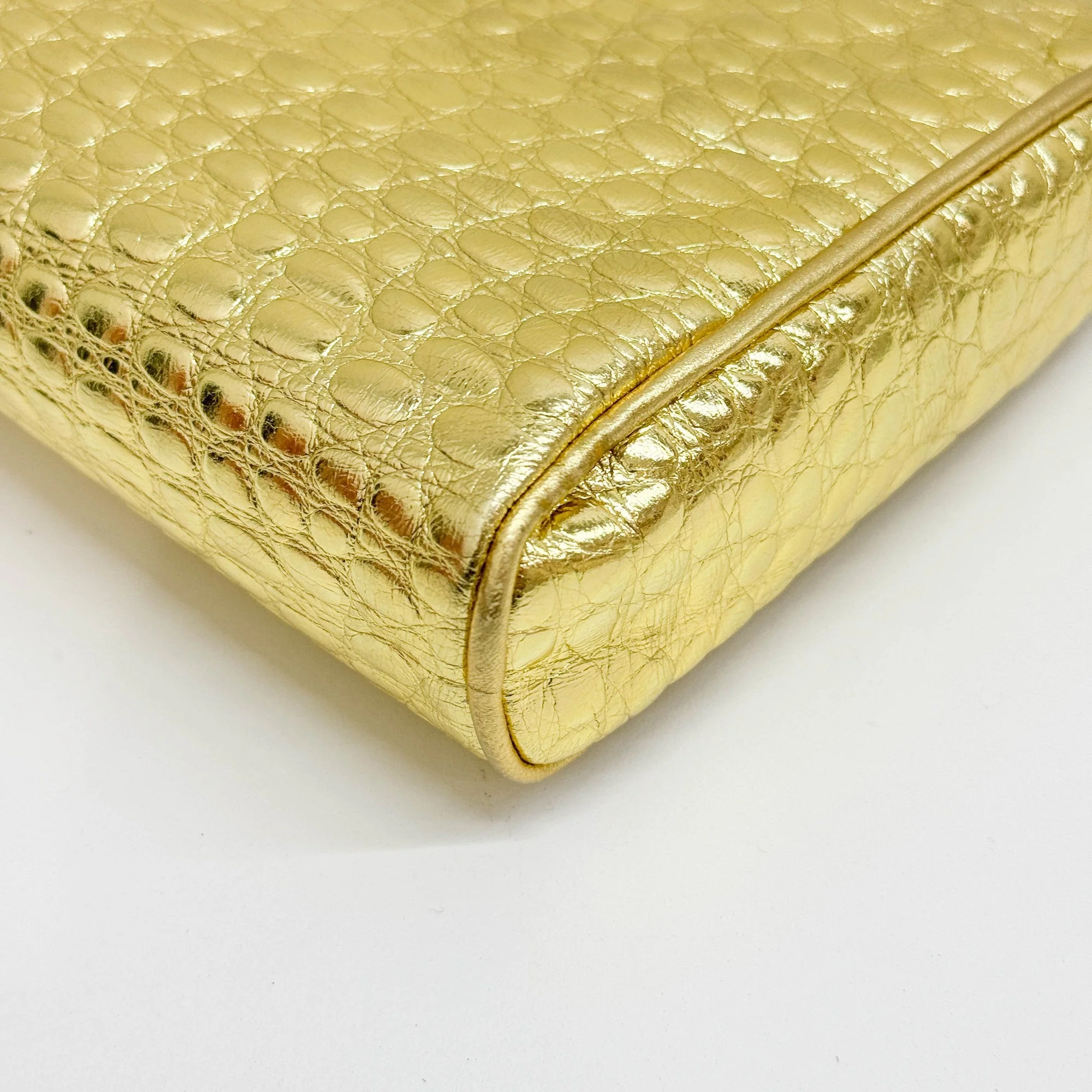 Gold Crocodile Embossed Leather Clutch Bag - Image 9