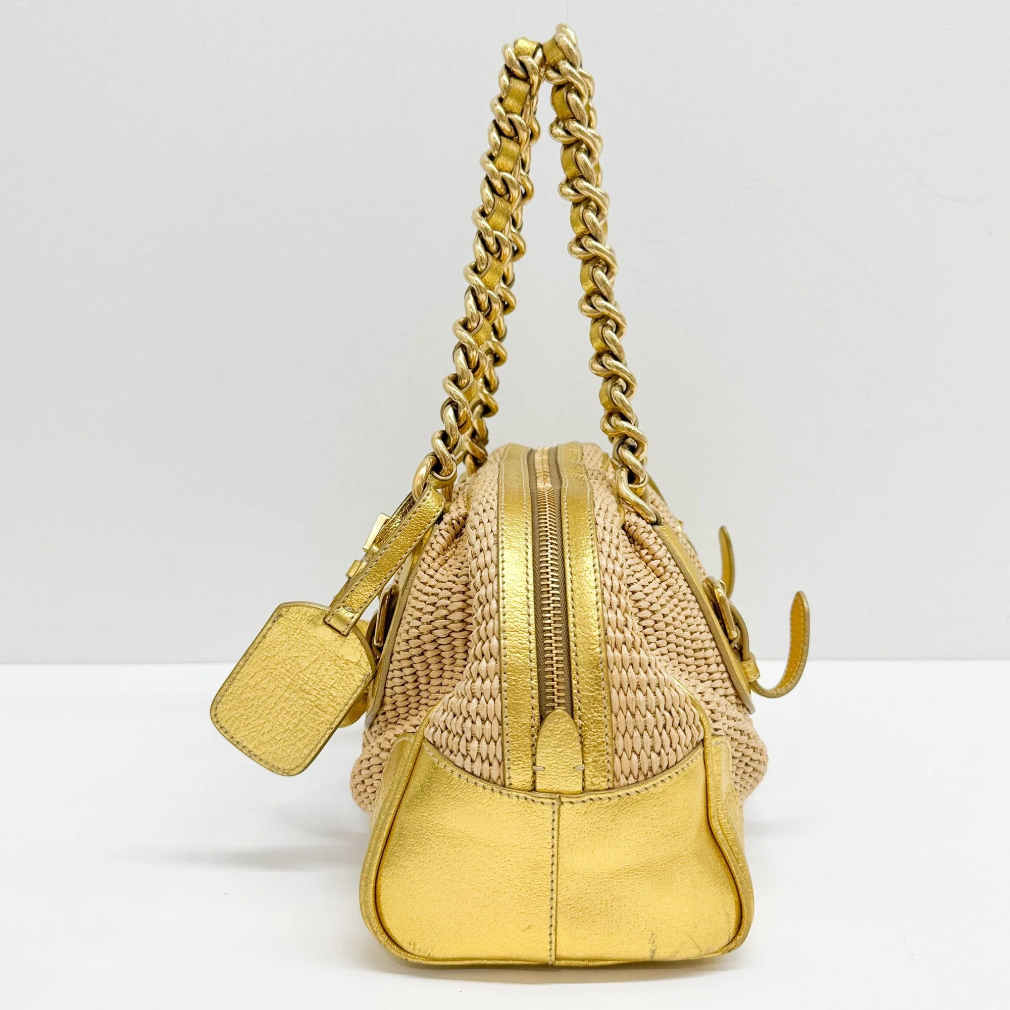 Gold Raffia Chain Shoulder Bag - Image 5