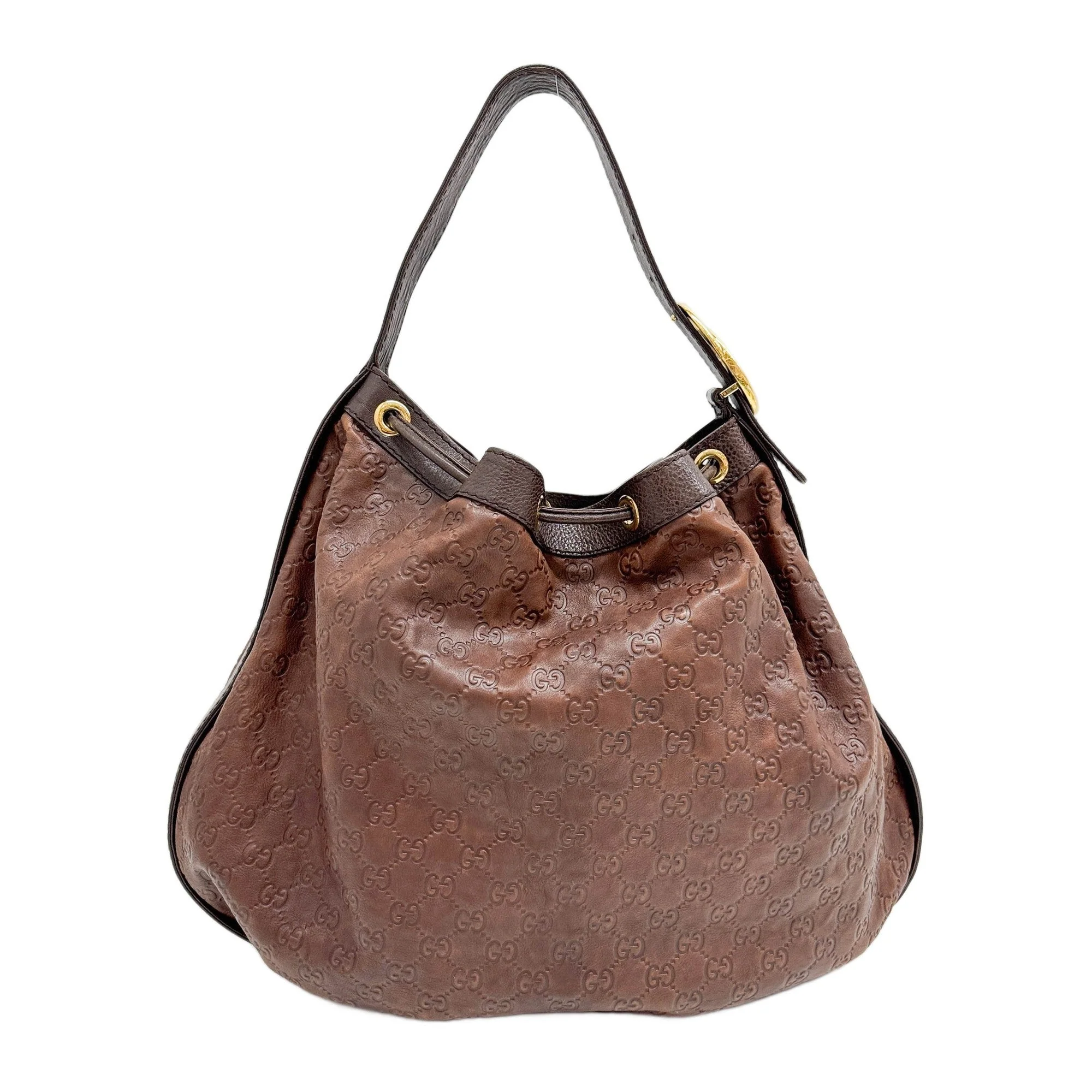 Guccissima Drawstring Brown Embossed Leather Hobo Bag - Image 2