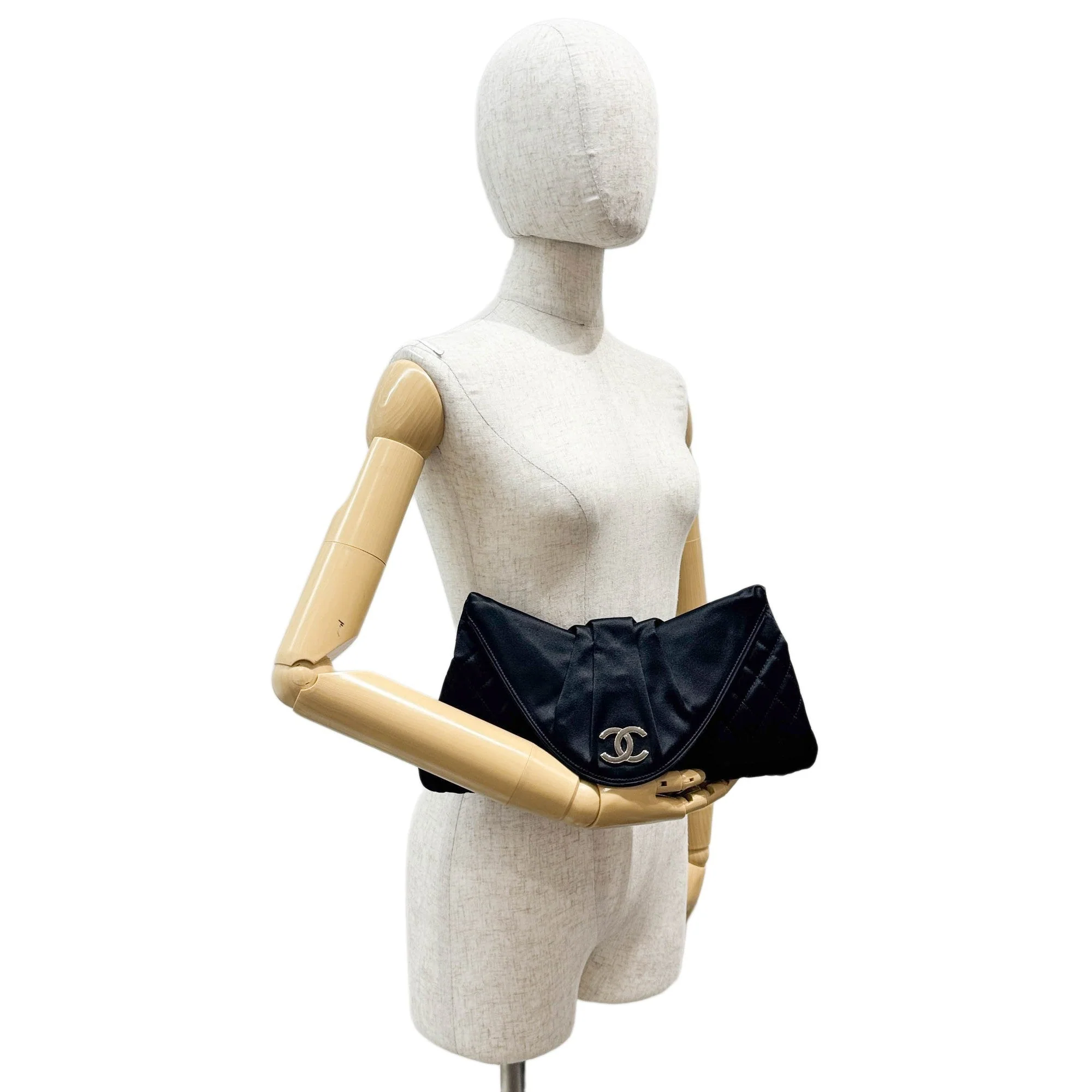 Half Moon 2008-2009 Matelasse Black Satin Clutch Bag - Image 3