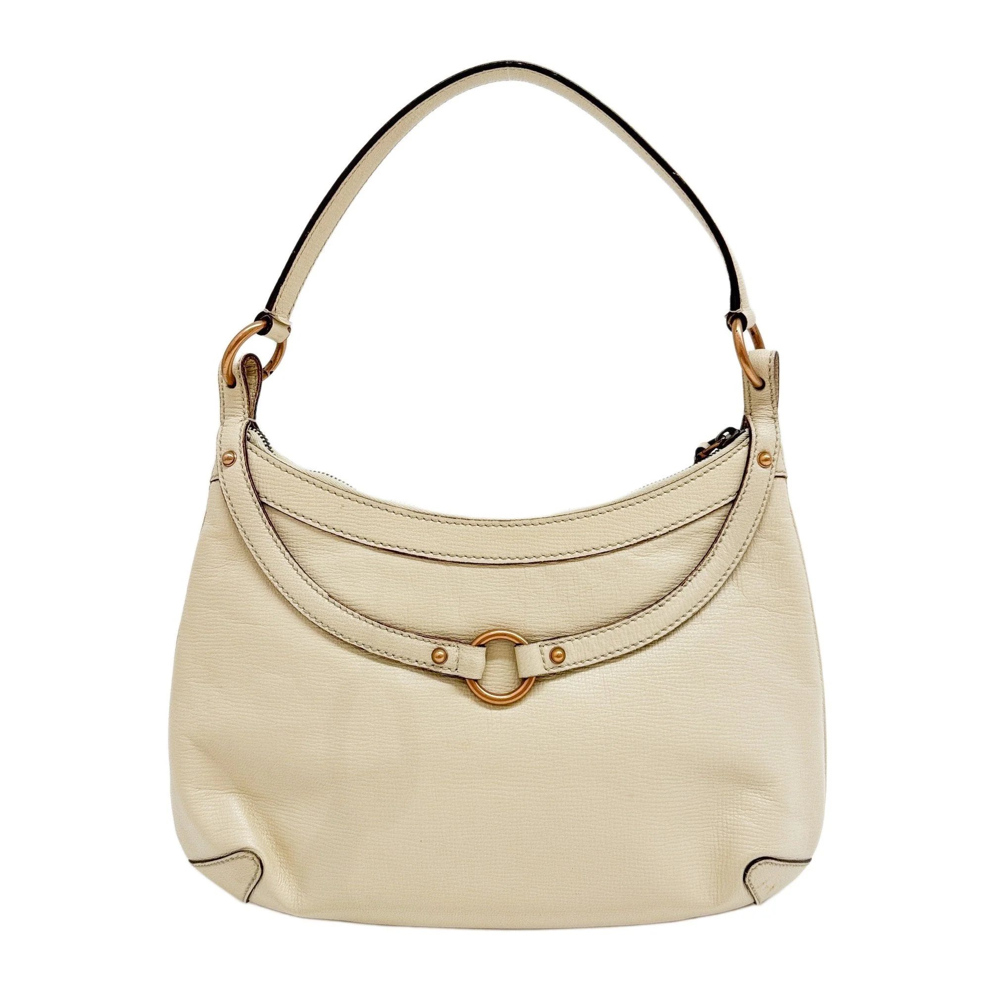 Horsebit Beige Leather Shoulder Bag - Image 2