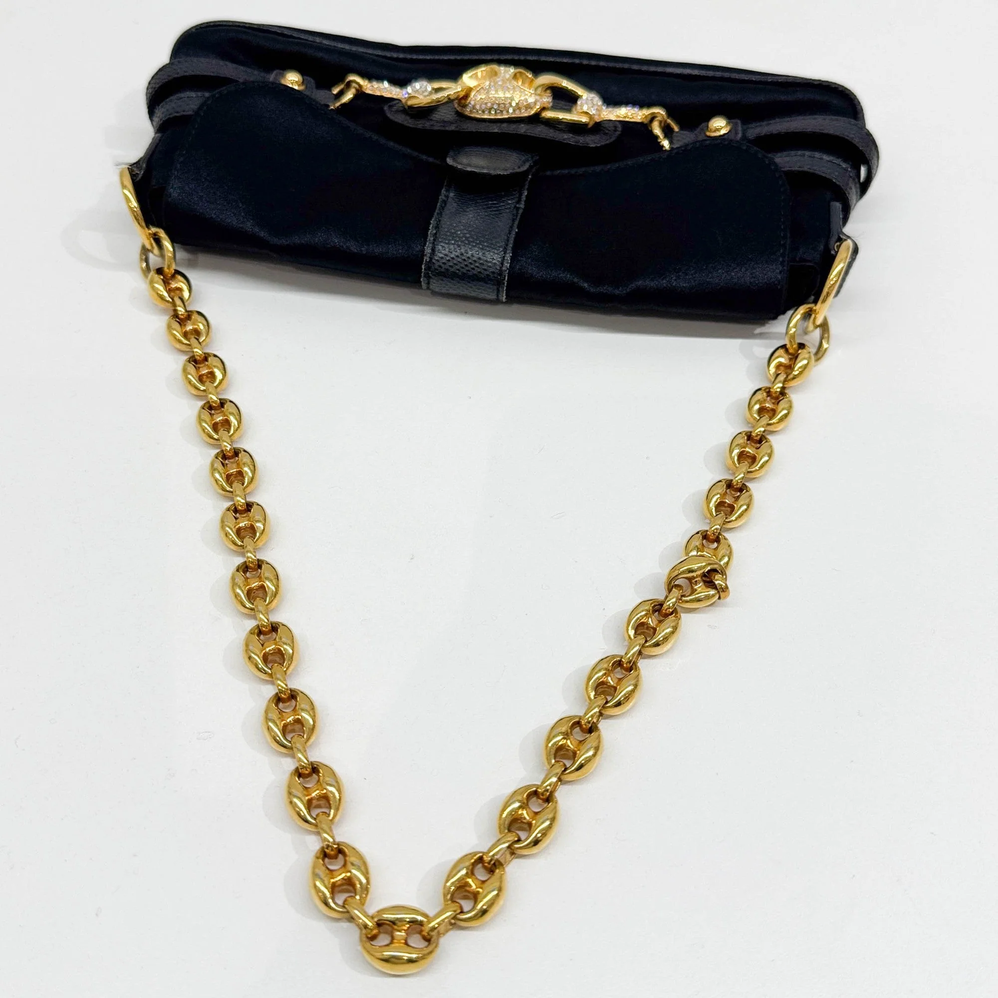 Horsebit Bejeweled Buckle Black Satin Shoulder Bag - Image 7