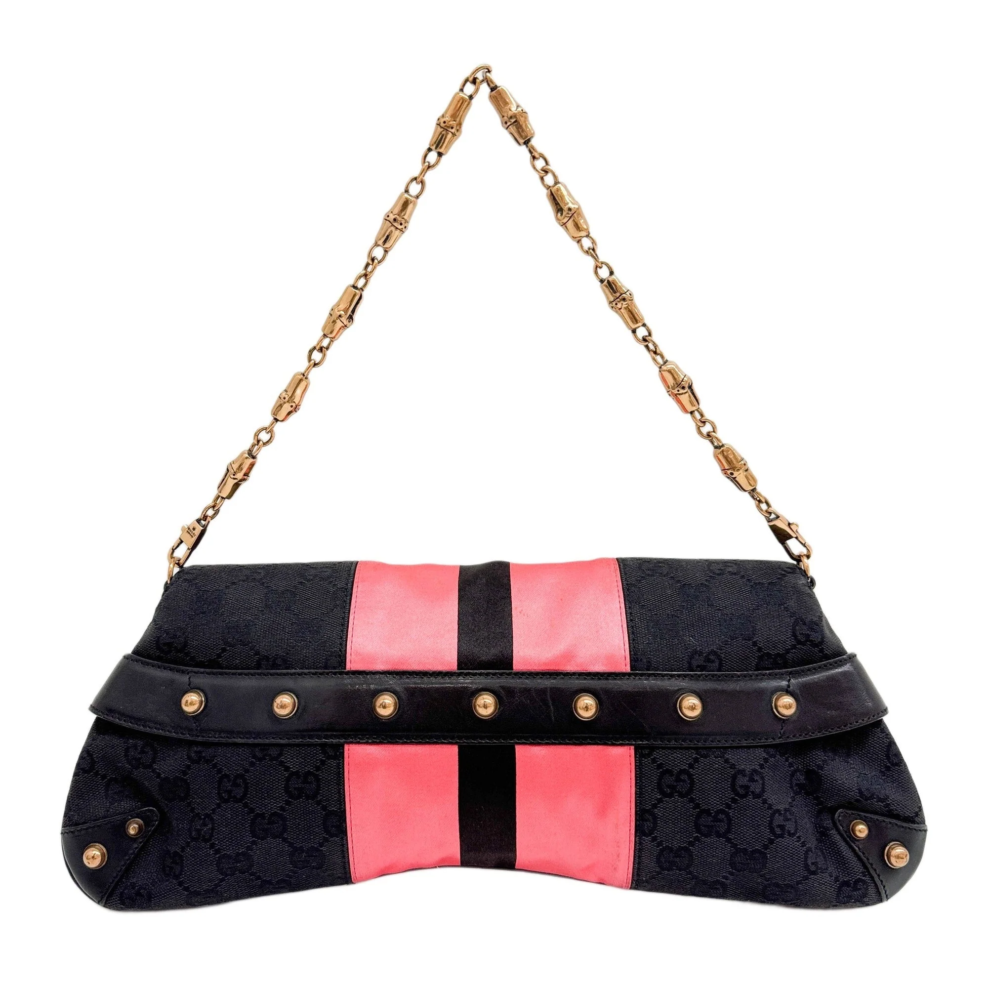 Horsebit Black GG Canvas Large Chain Shoulder Bag - Image 2
