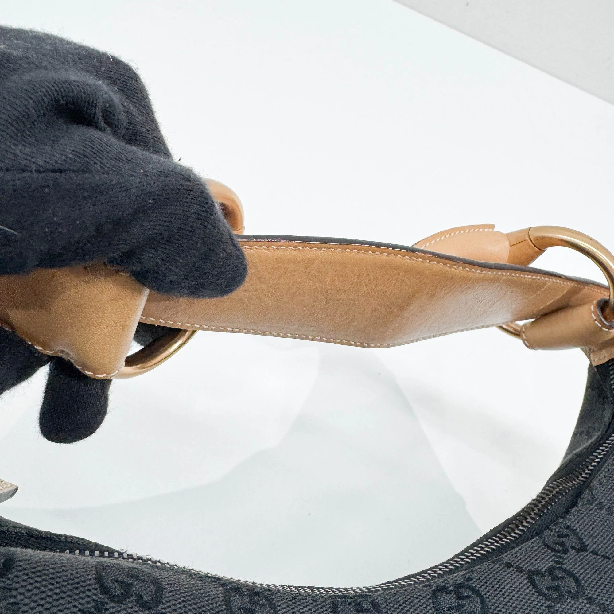 Horsebit Black GG Canvas Shoulder Bag - Image 9