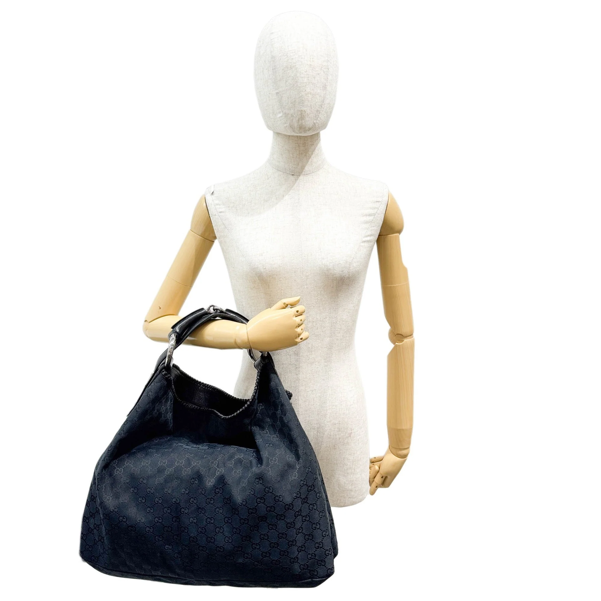 Horsebit Black GG Canvas Shoulder Bag - Image 3