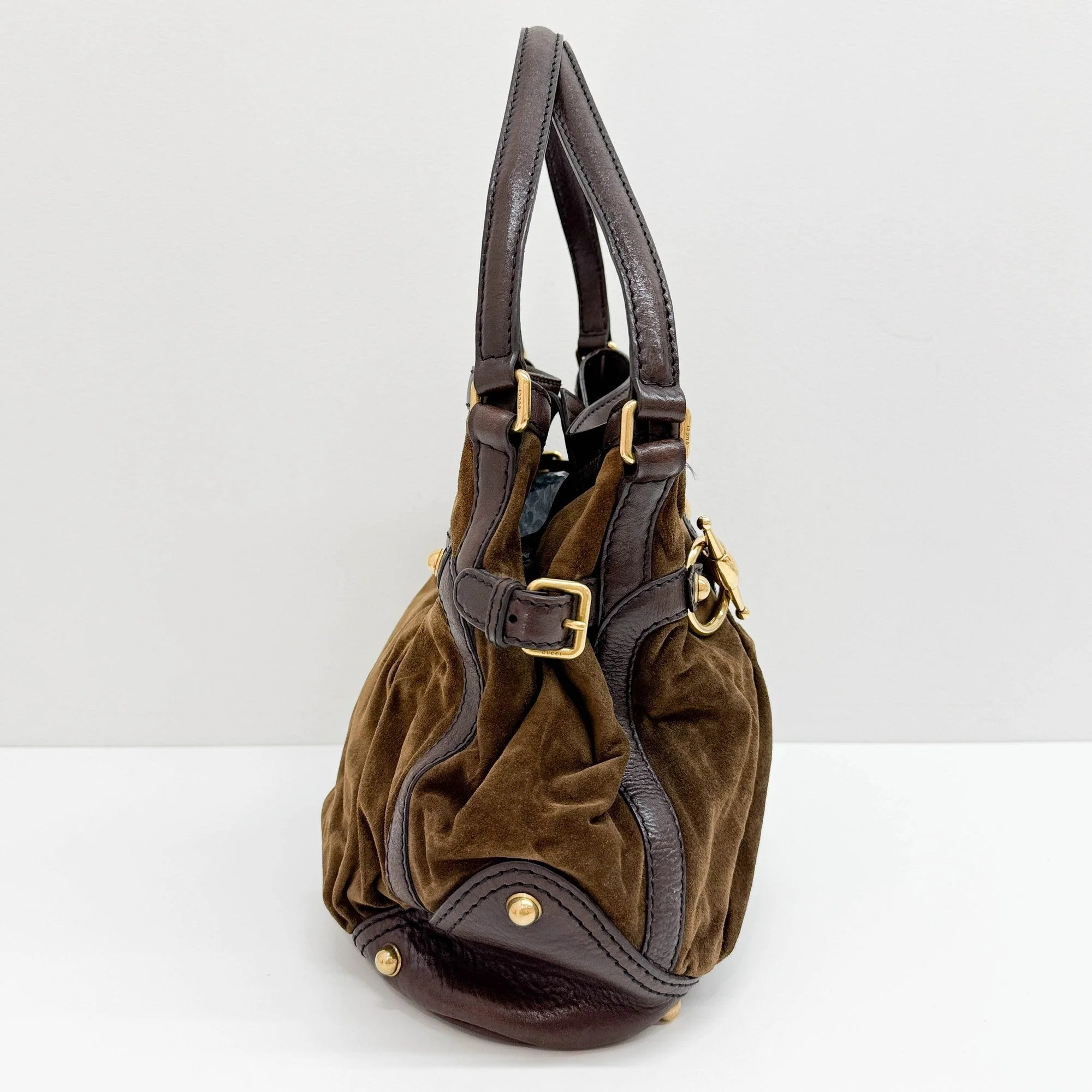 Horsebit Brown Sude Shoulder Bag - Image 5