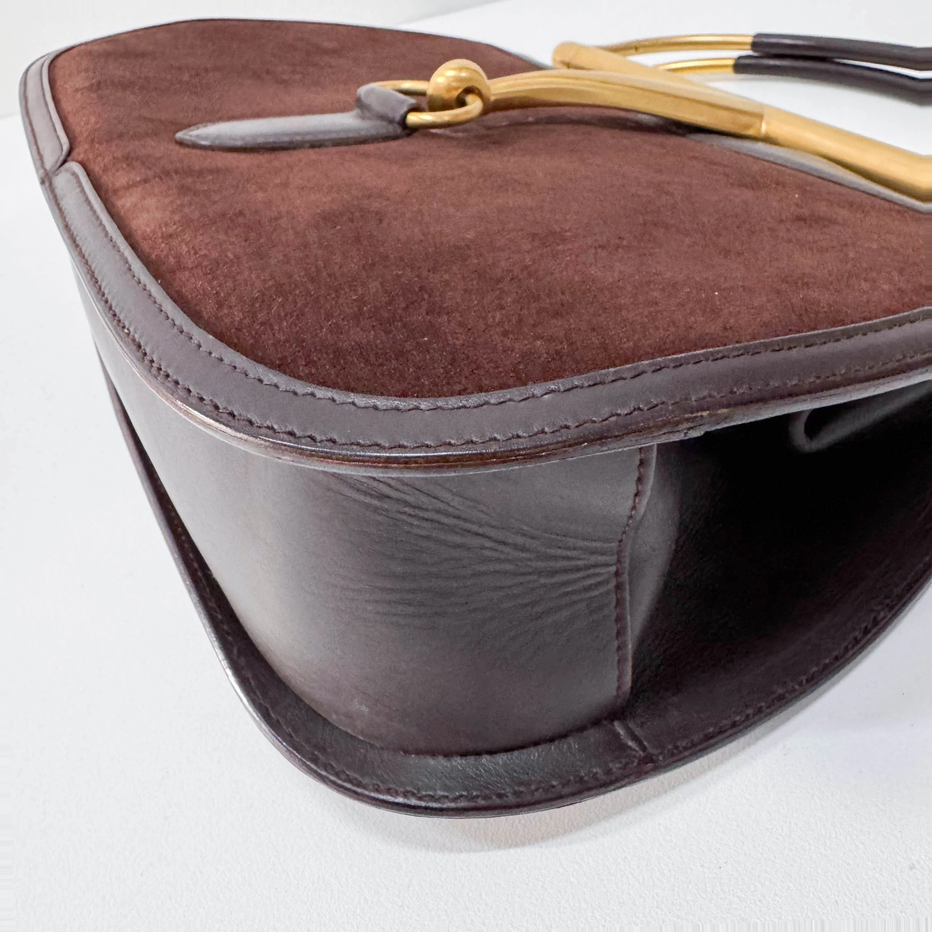 Horsebit Dark Brown Suede Hand Bag - Image 11