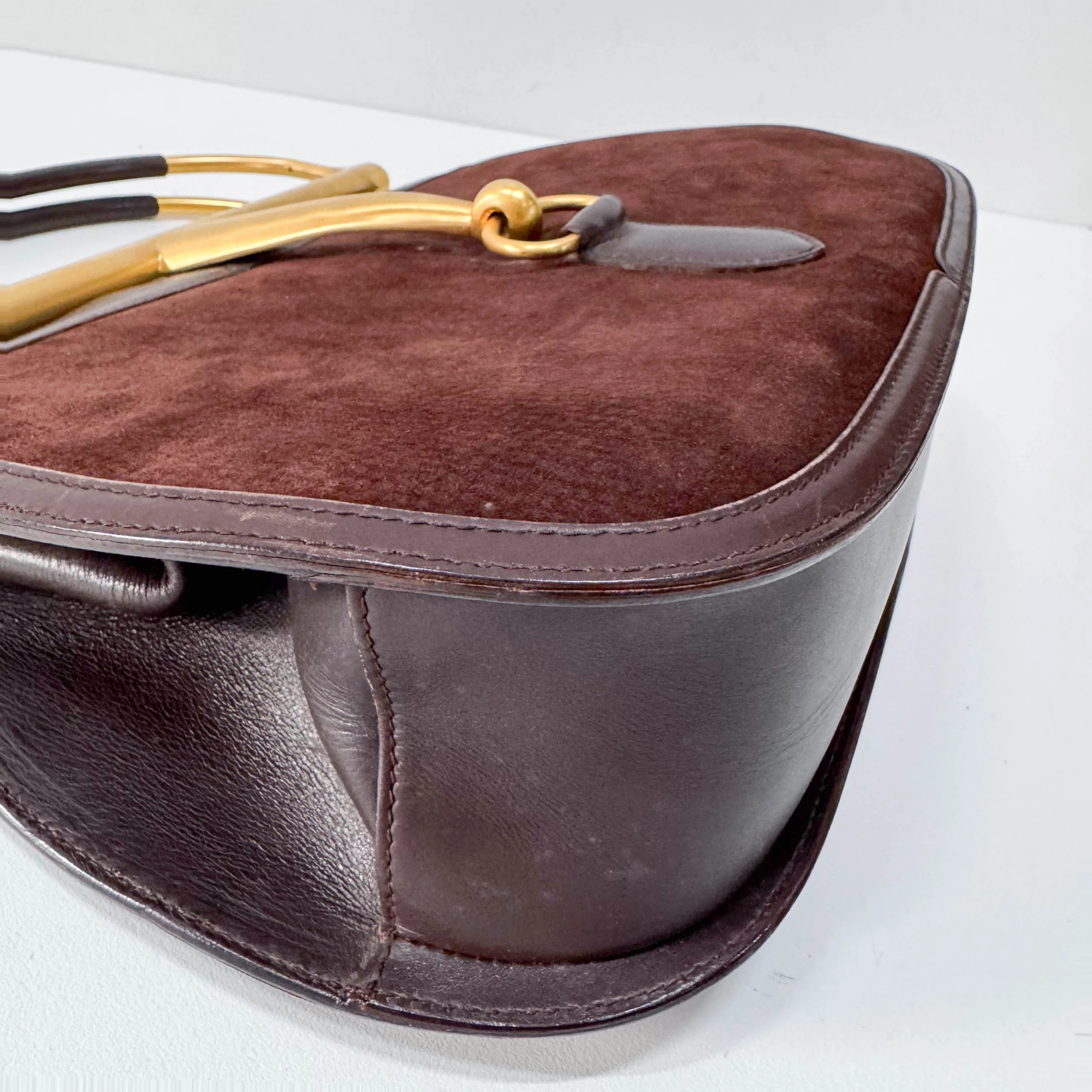 Horsebit Dark Brown Suede Hand Bag - Image 12
