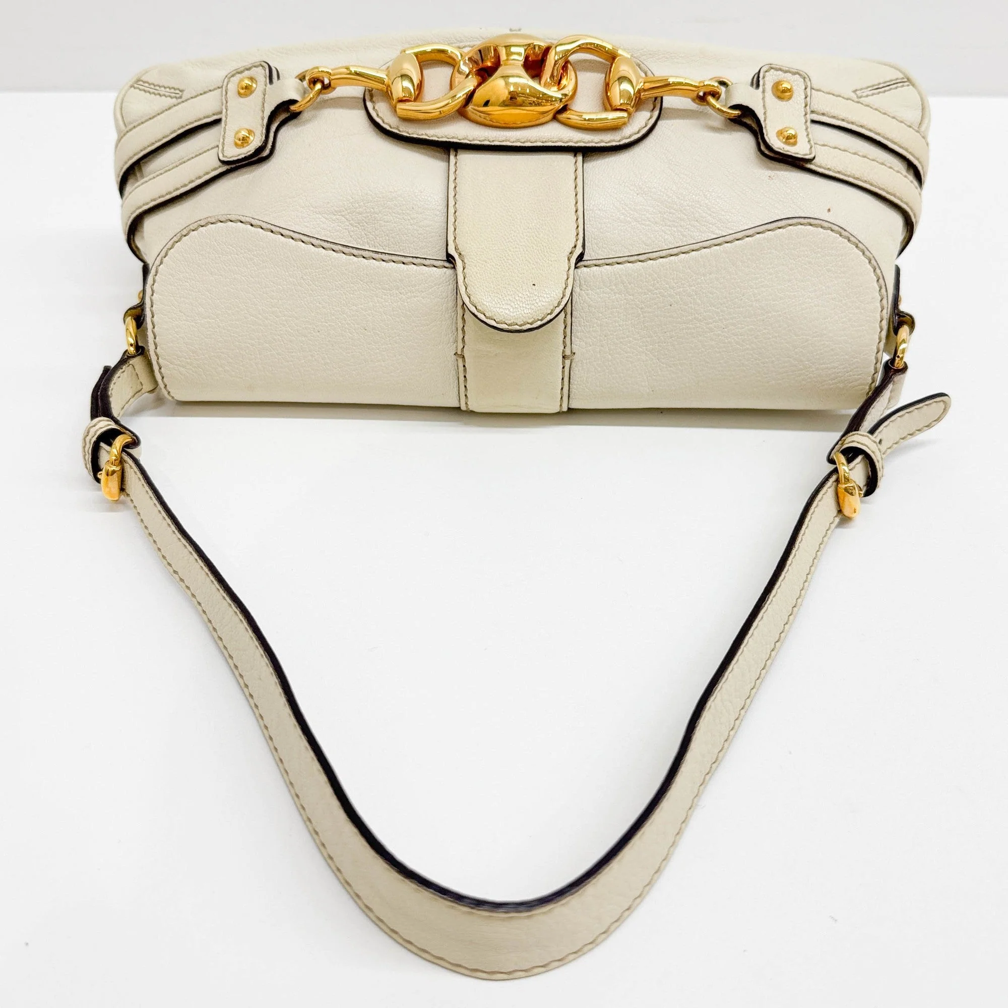 Horsebit Off White Leather Shoulder Bag - Image 6