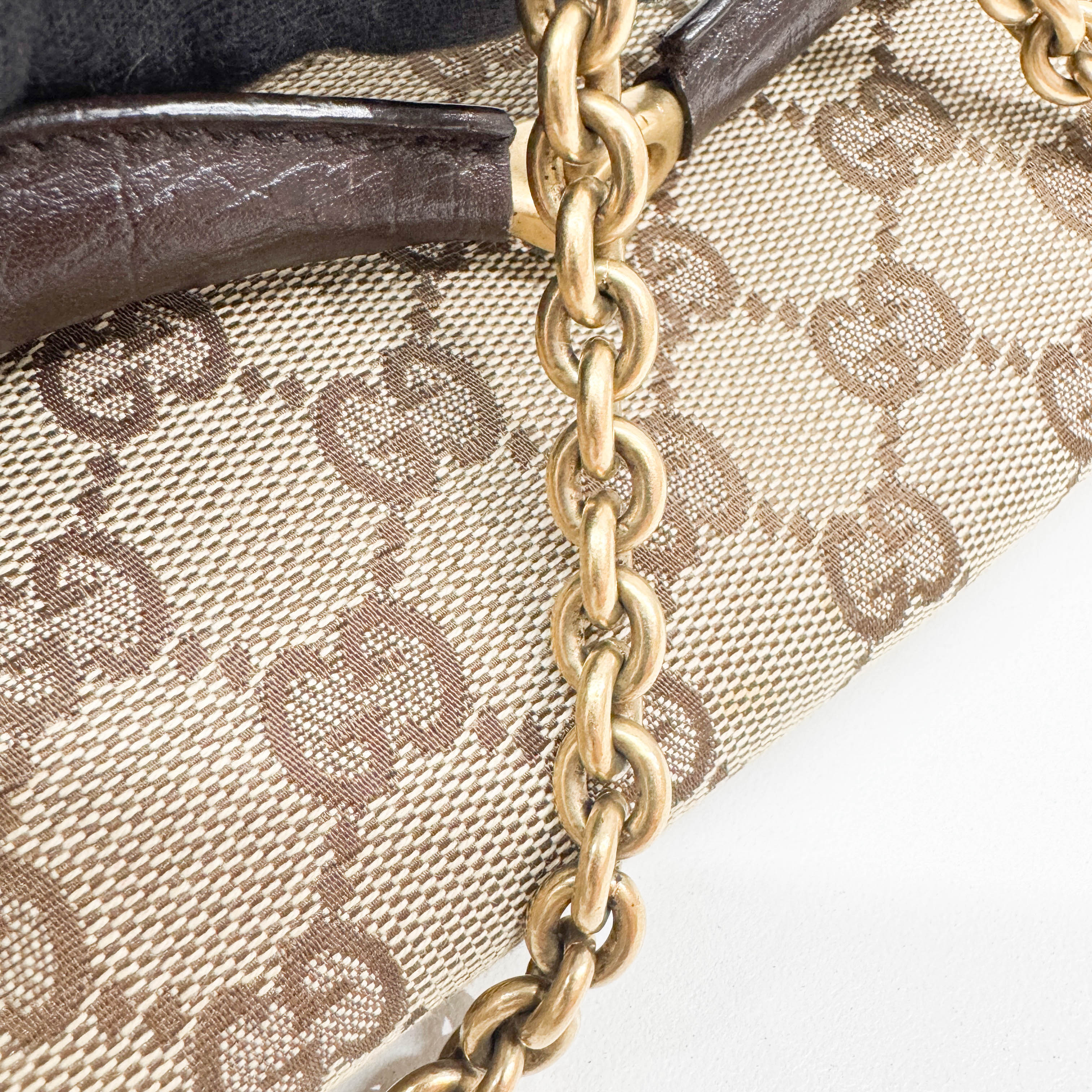 Horsebit Tan Beige GG Canvas Chain Shoulder Bag - Image 8