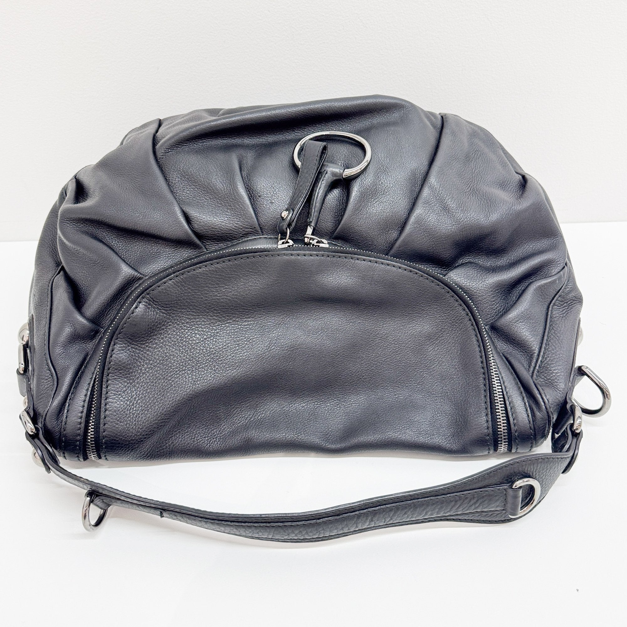 Icon Bit Black Leather Shoulder Bag - Image 6