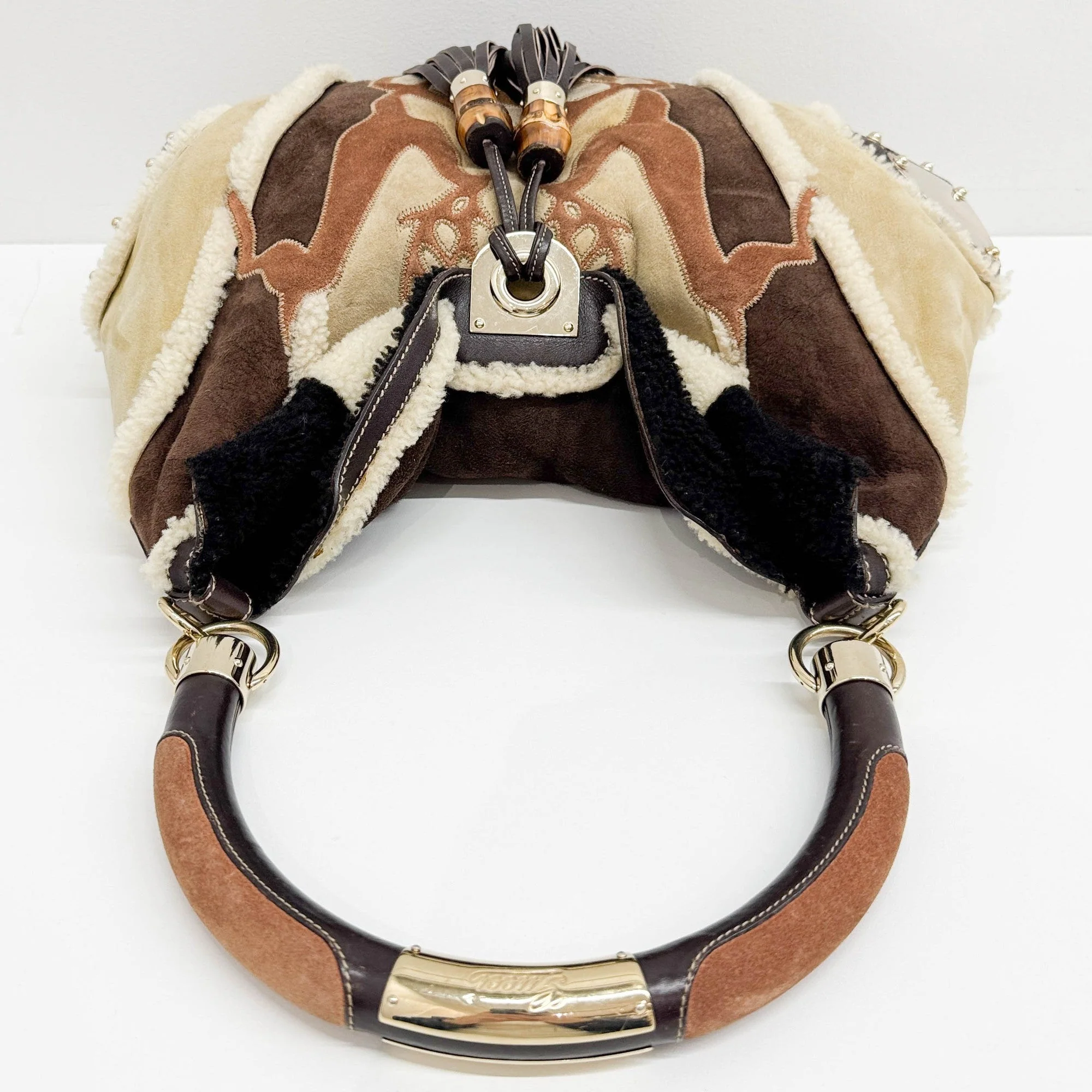 Indy Deer Patchwork Brown Suede Shoulder Bag - Image 6