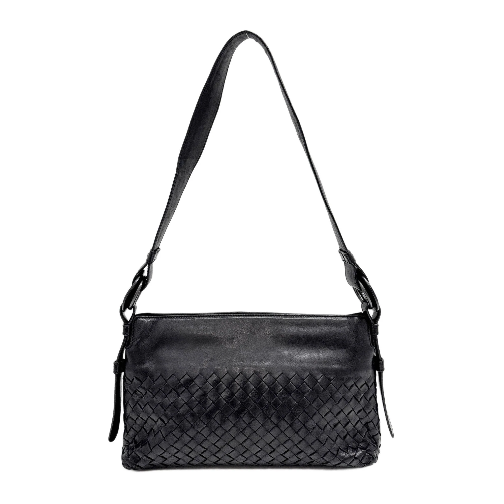 Intrecciato Black Leather Shoulder Bag - Image 2