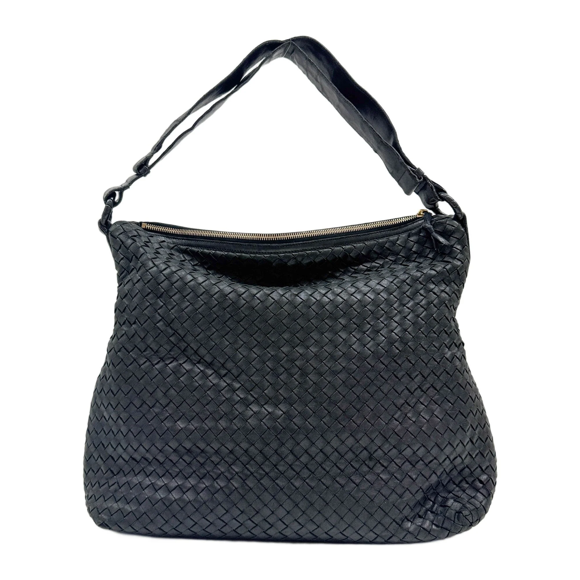 Intrecciato Black Leather Shoulder Bag - Image 2
