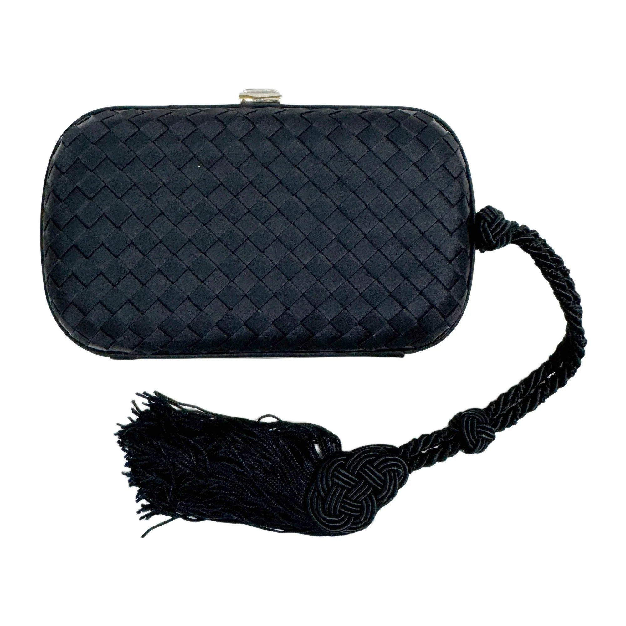 Intrecciato Black Satin Clutch Bag - Image 2