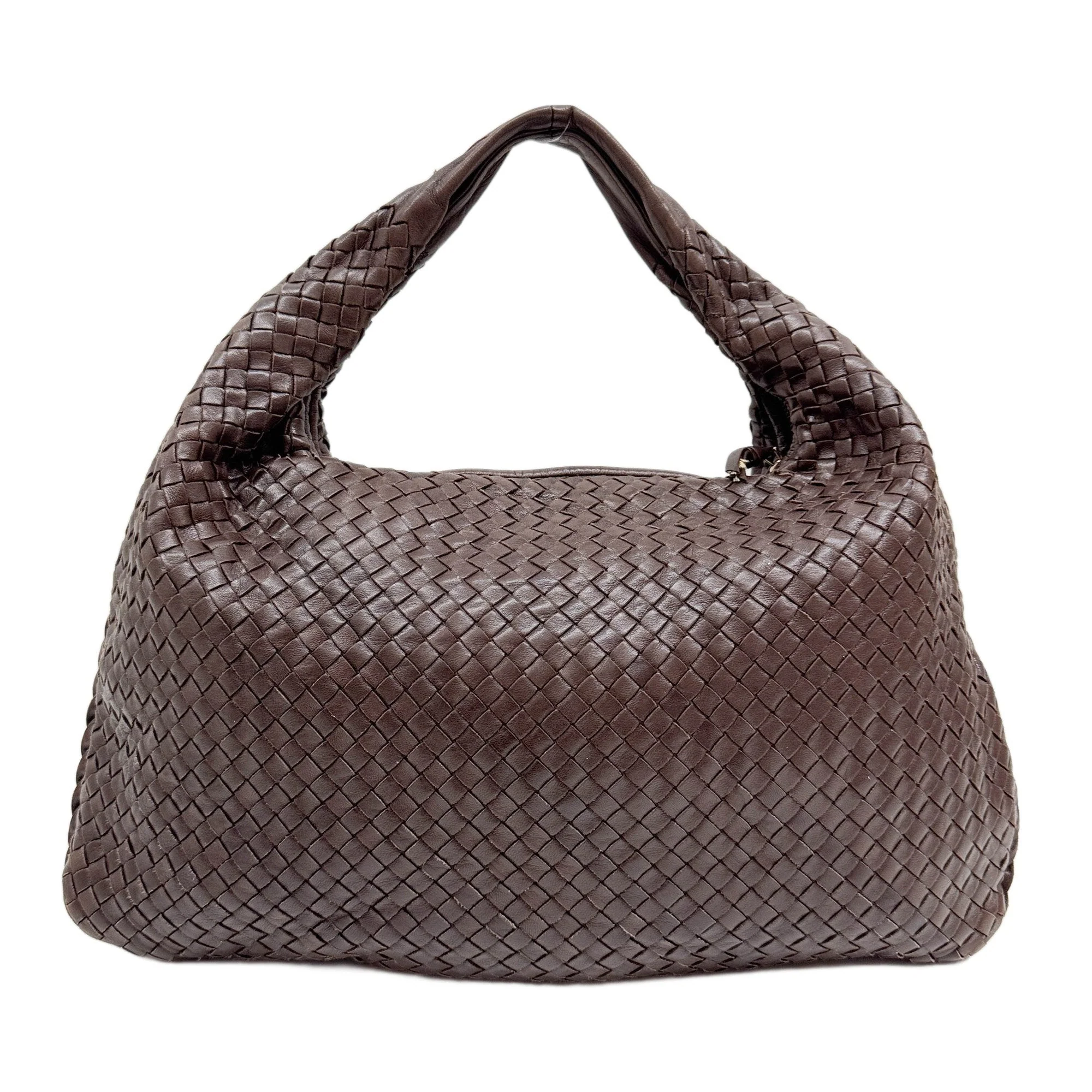 Intrecciato Brown Calfskin Leather Hobo Shoulder Bag