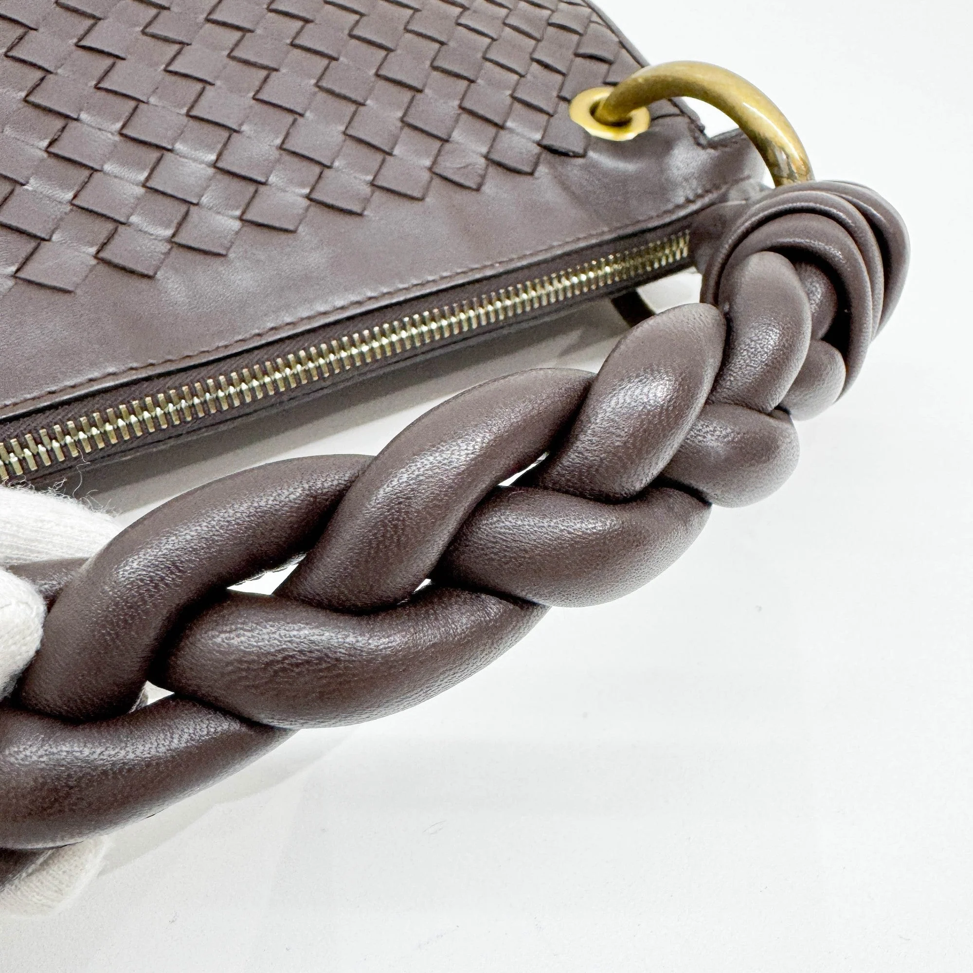 Intrecciato Brown Leather Shoulder Bag - Image 9