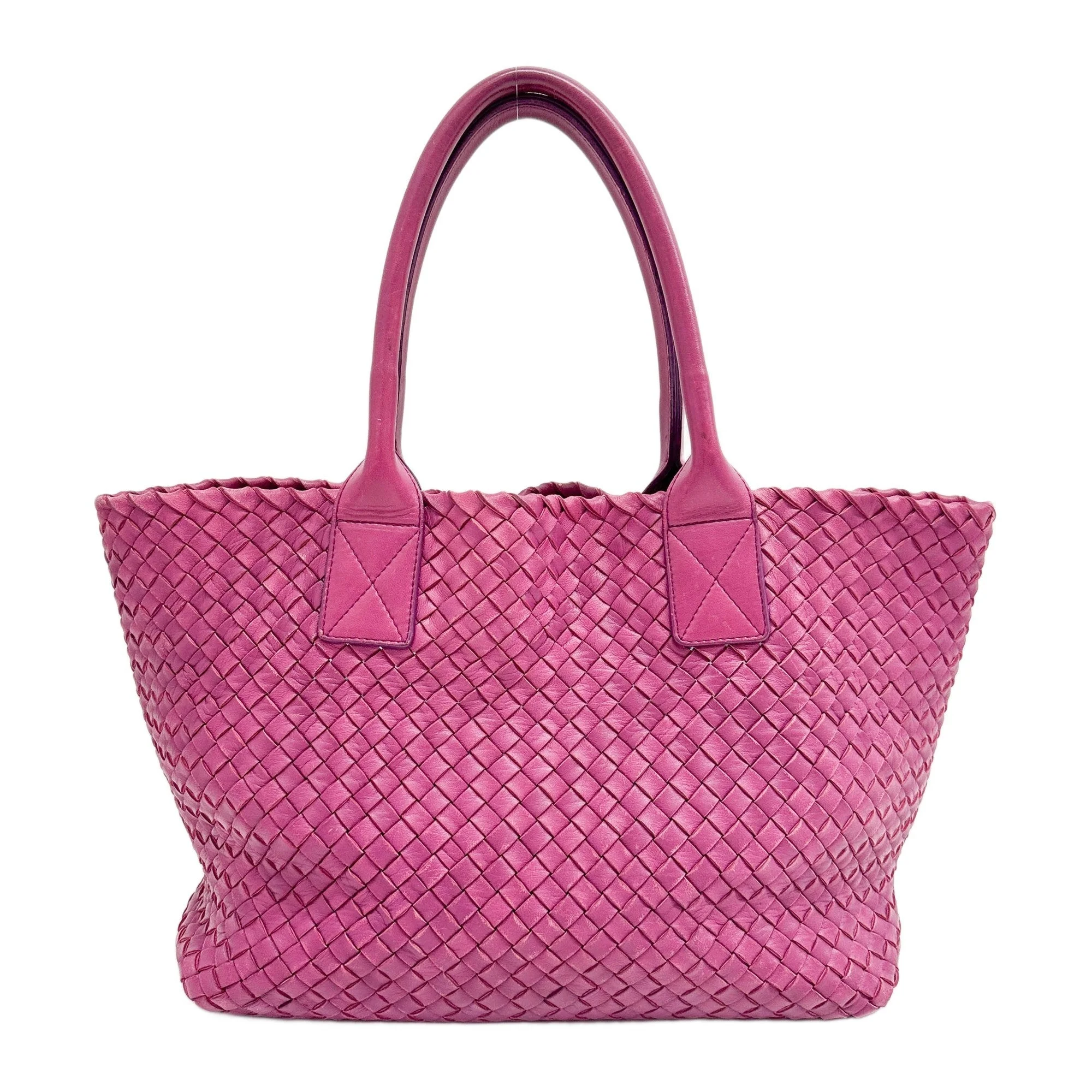 Intrecciato Mulberry Pink Leather Shoulder Tote Bag
