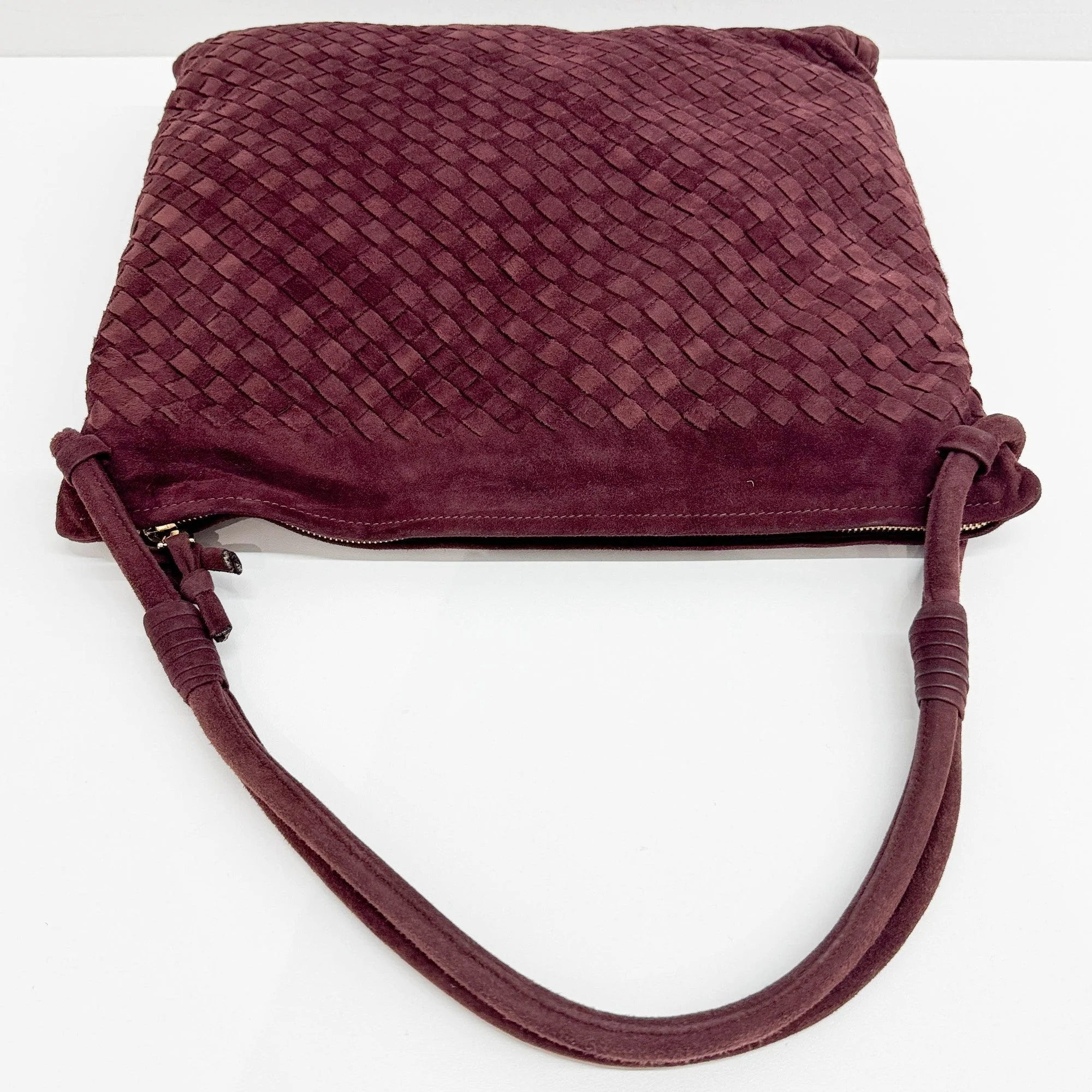 Intrecciato Wine Red Suede Shoulder Bag - Image 6