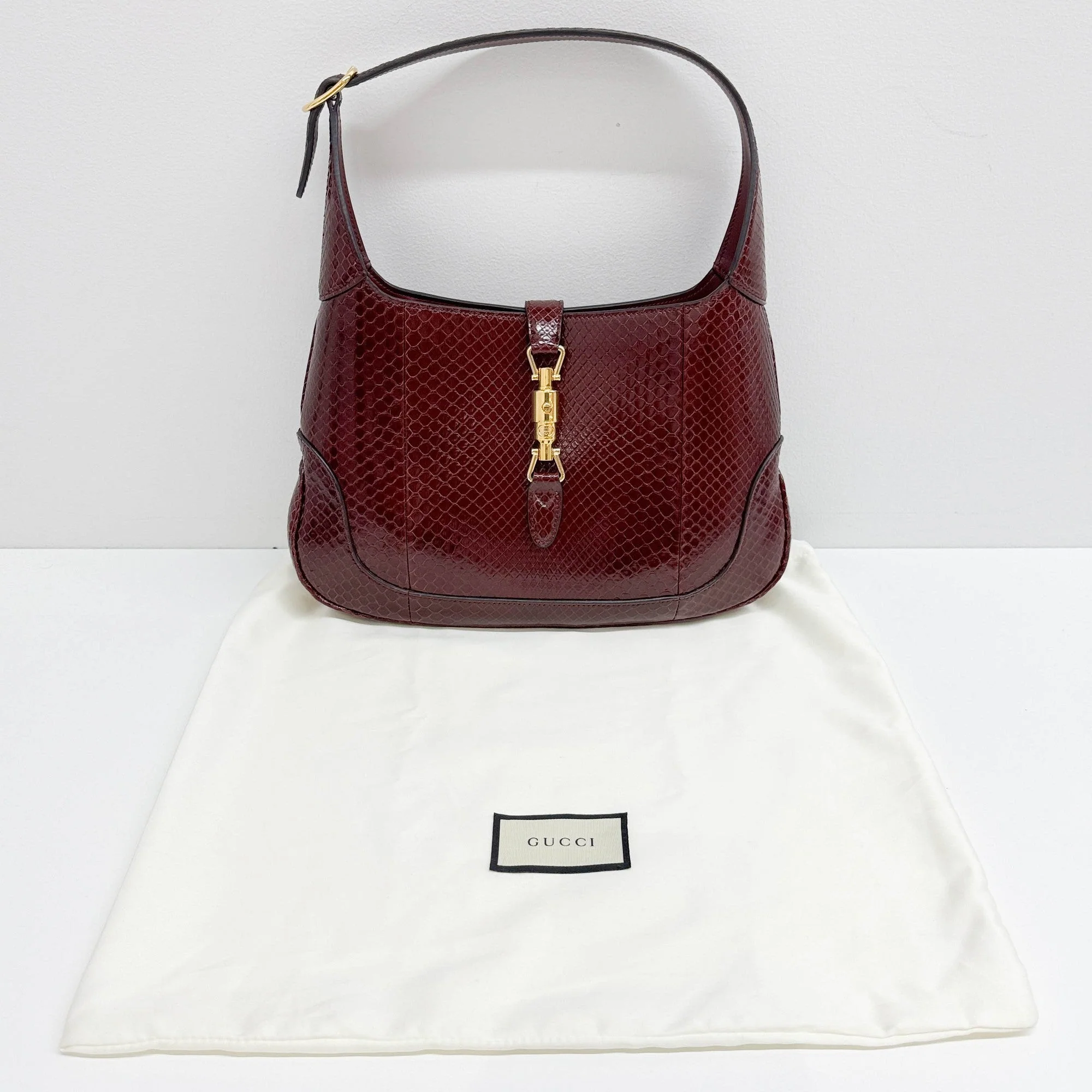 Jackie 1961 Bordeaux Python Embossed Leather Shoulder Bag - Image 4