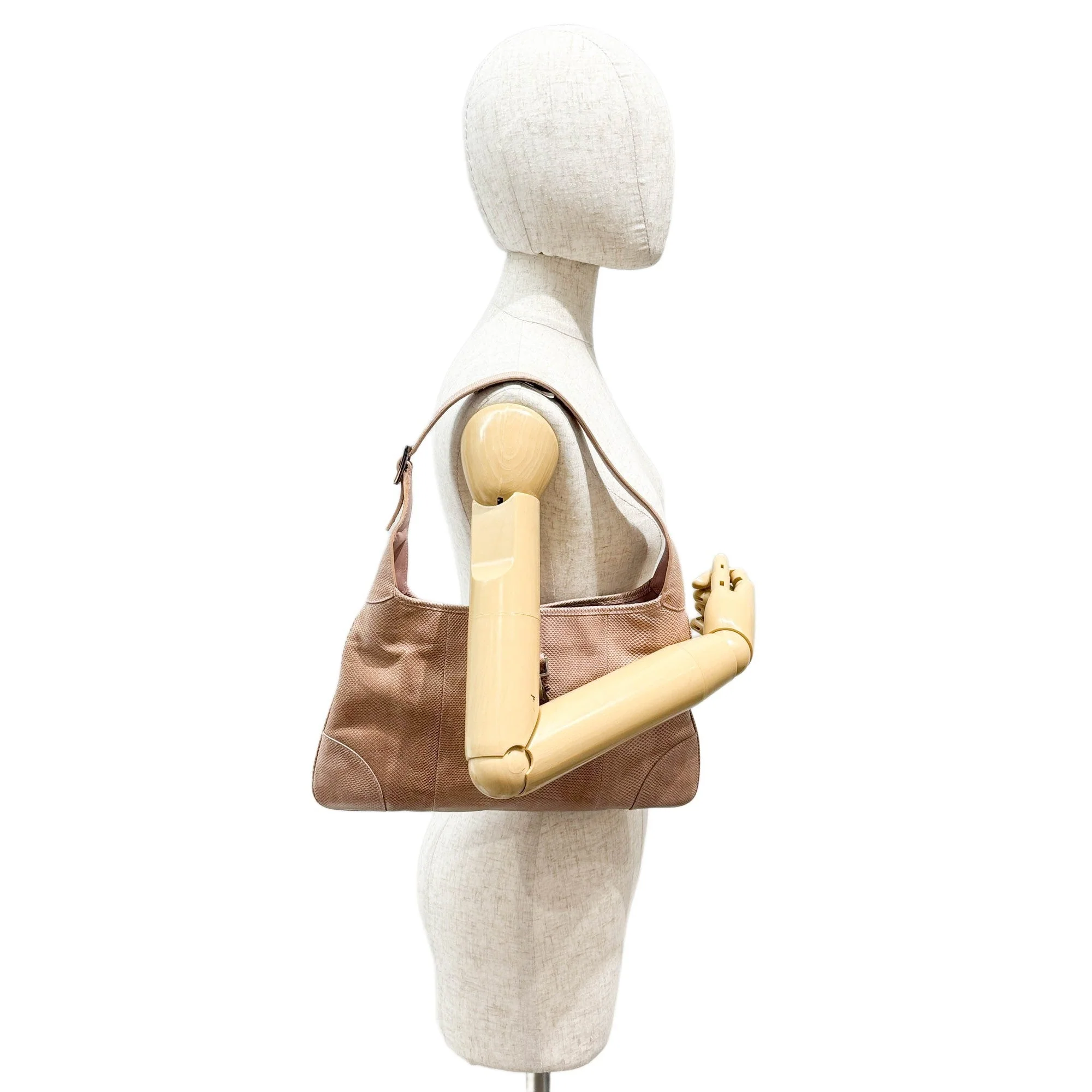 Jackie Beige Lizard Embossed Leather Shoulder Bag - Image 3