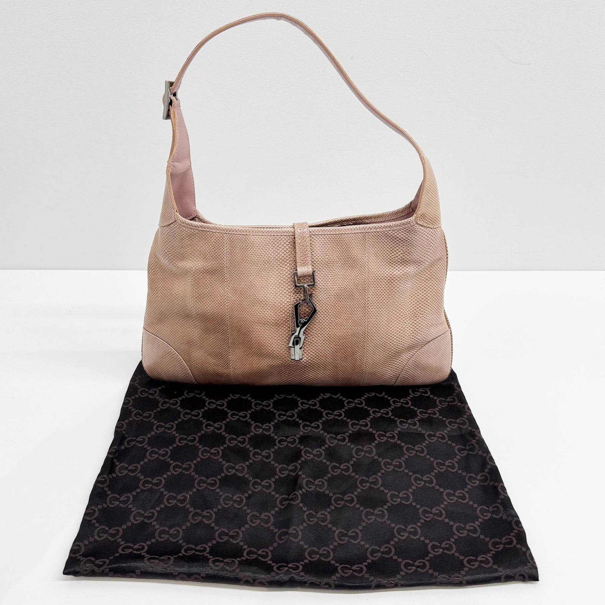 Jackie Beige Lizard Embossed Leather Shoulder Bag - Image 4