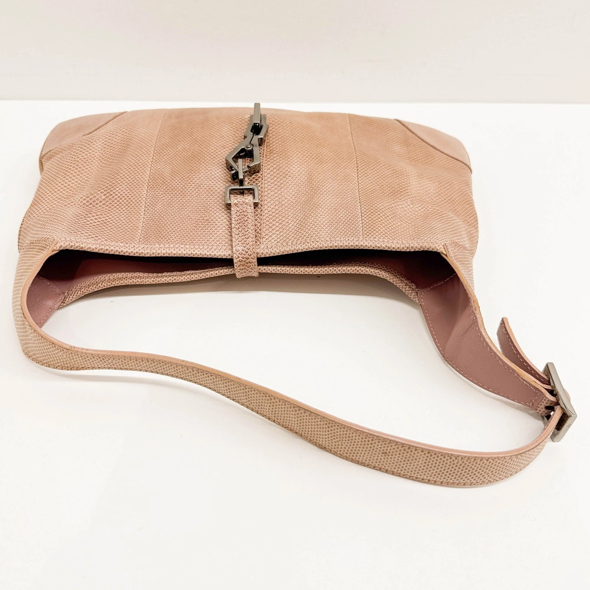 Jackie Beige Lizard Embossed Leather Shoulder Bag - Image 7