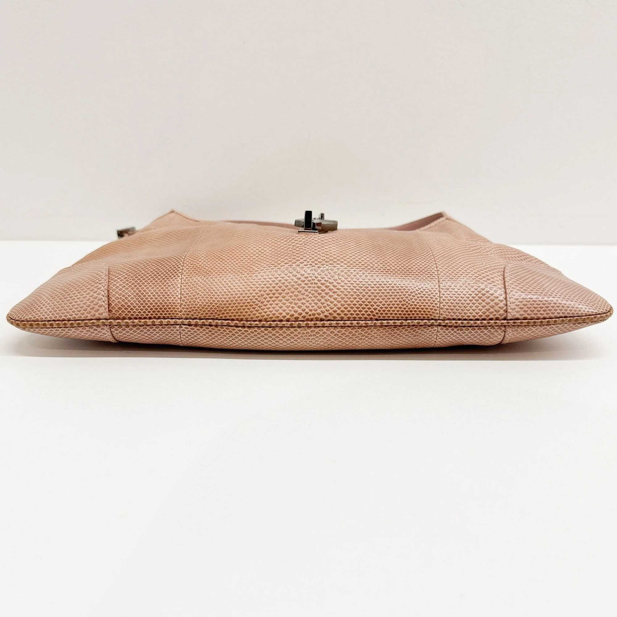 Jackie Beige Lizard Embossed Leather Shoulder Bag - Image 8