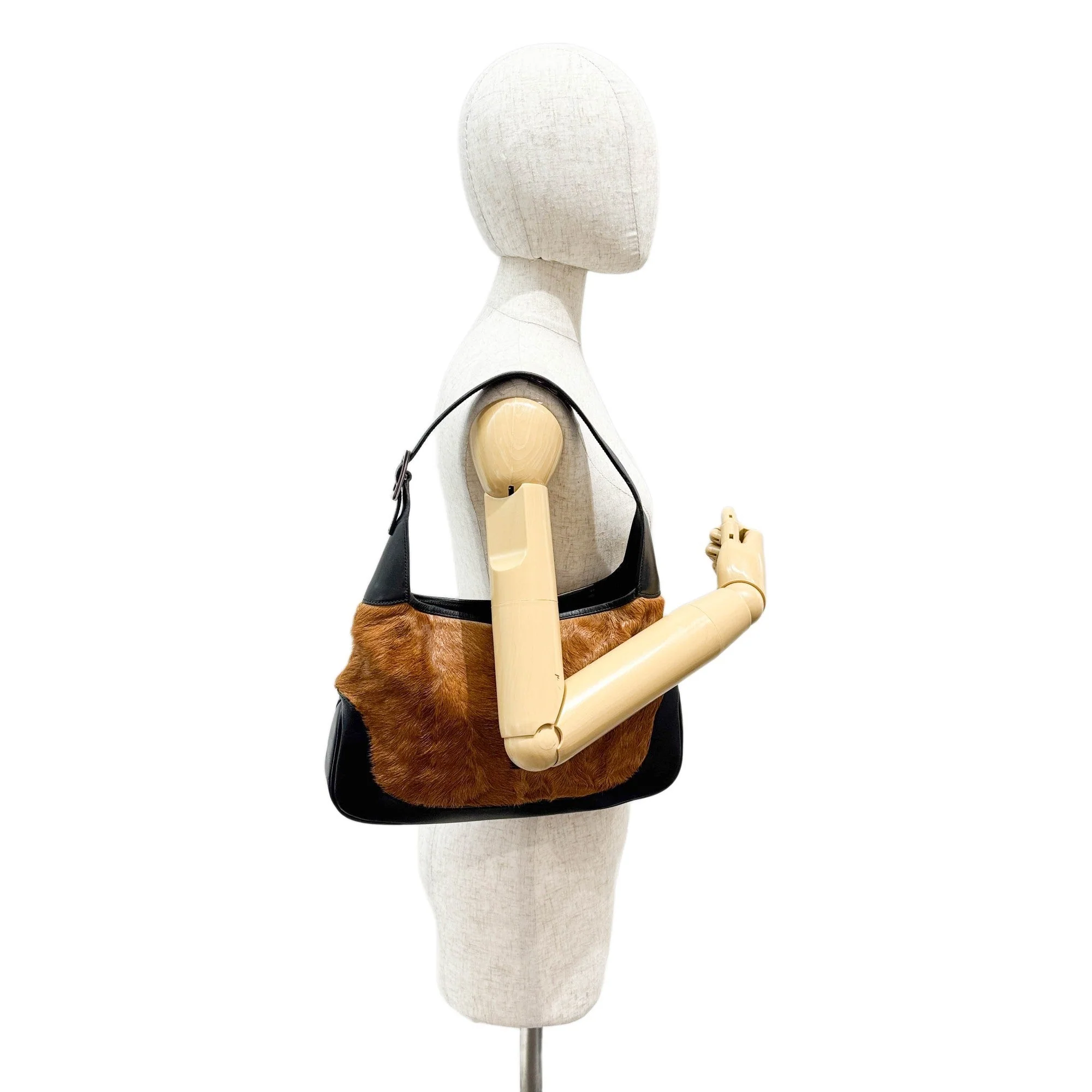 Jackie Black Trim and Brown Pony Hair Shoulder Bag - Image 3
