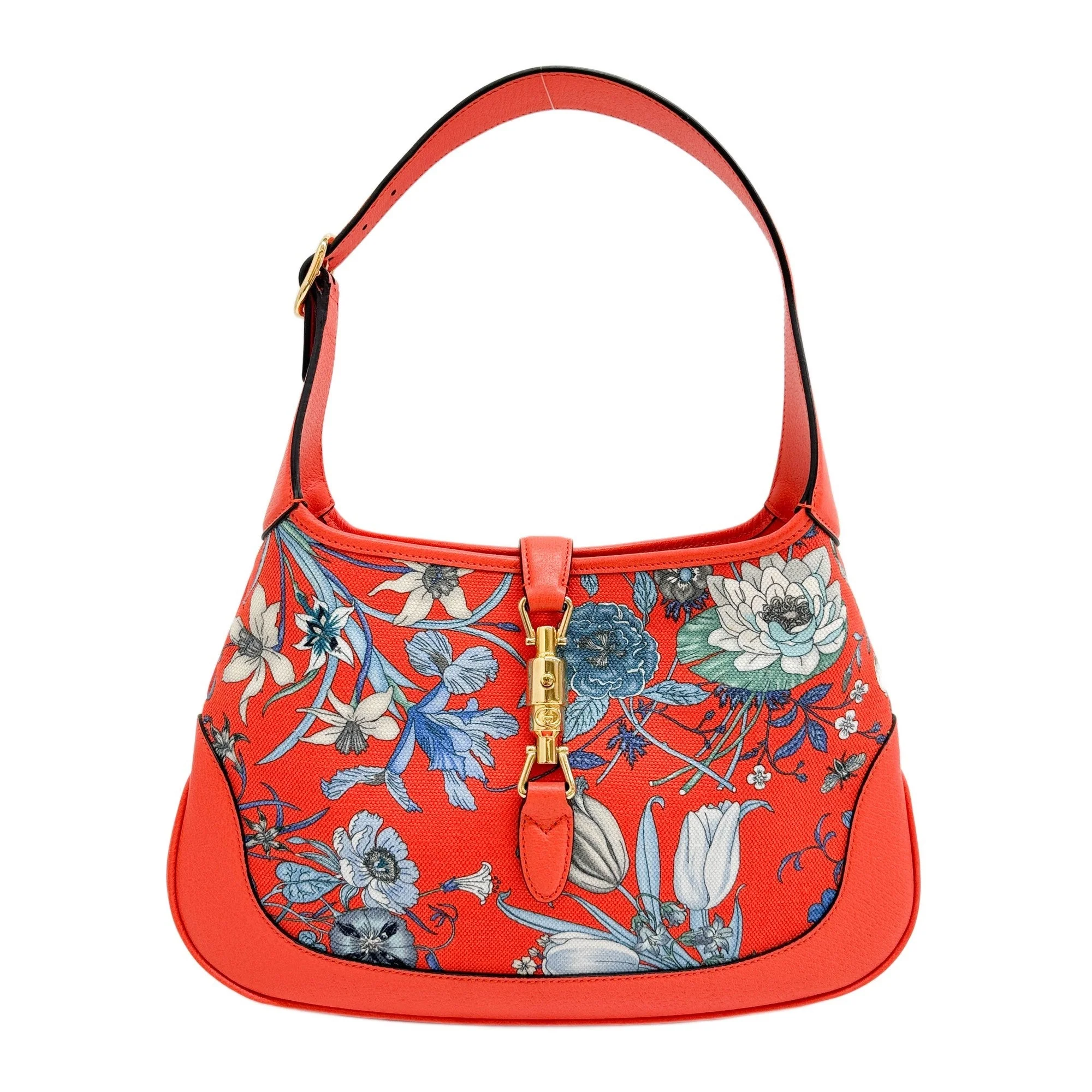 Jackie 1961 Blood Orange Floral Print Canvas Shoulder Bag