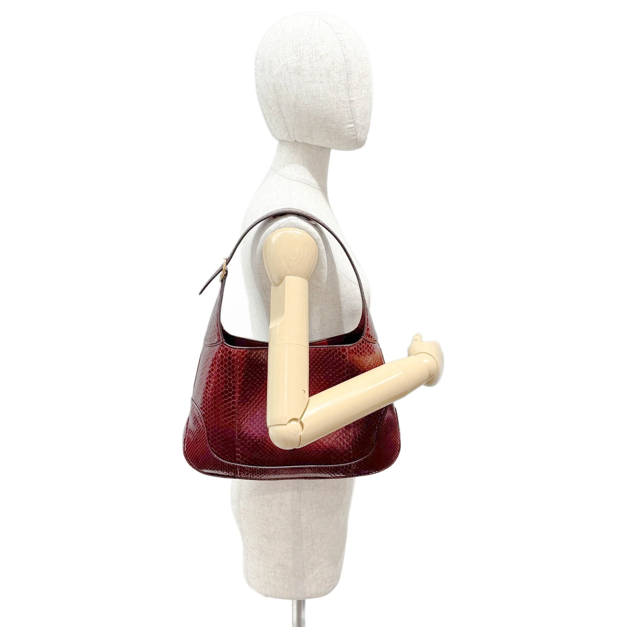 Jackie Bordeaux Red Python Embossed Leather Shoulder Bag - Image 3