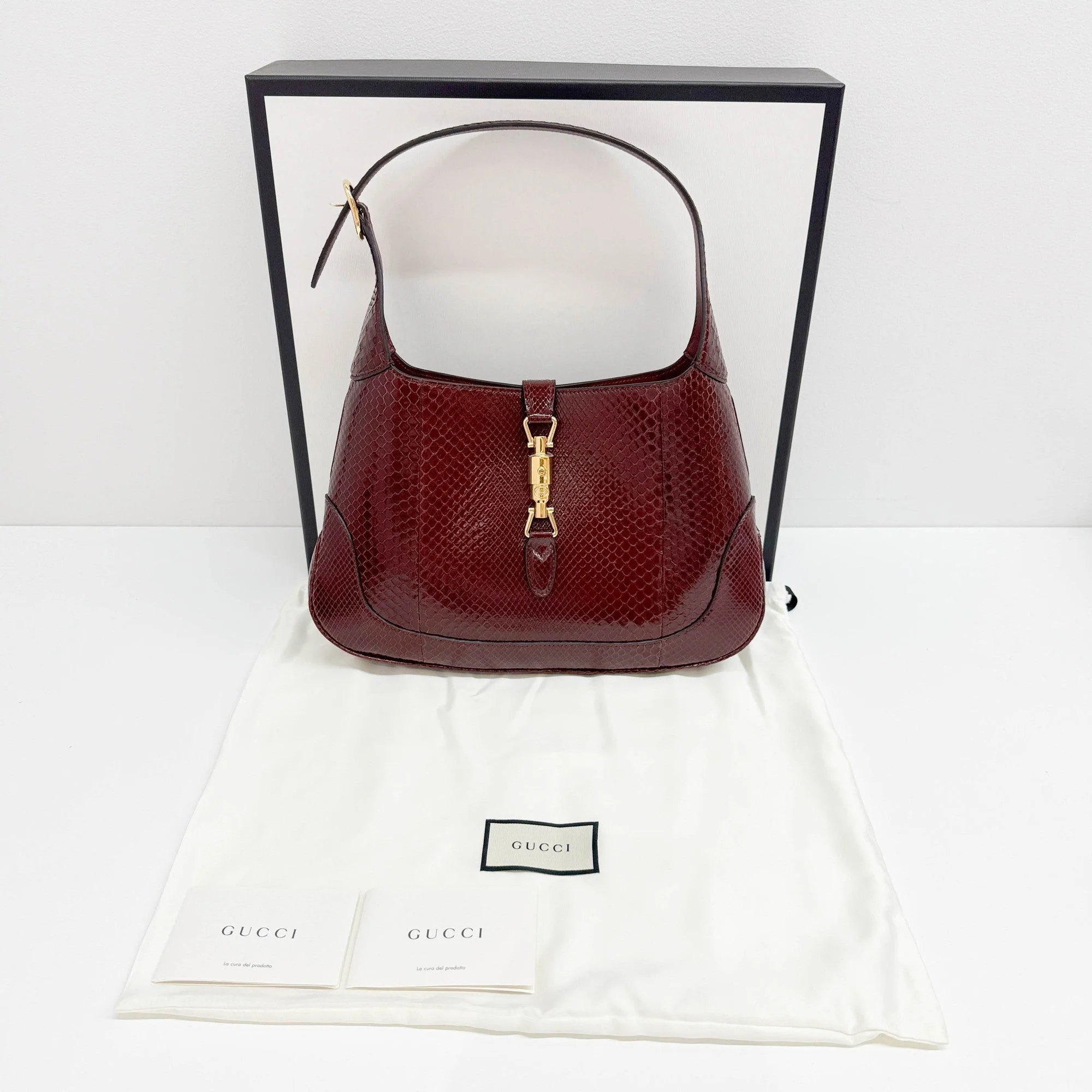 Jackie Bordeaux Red Python Embossed Leather Shoulder Bag - Image 4