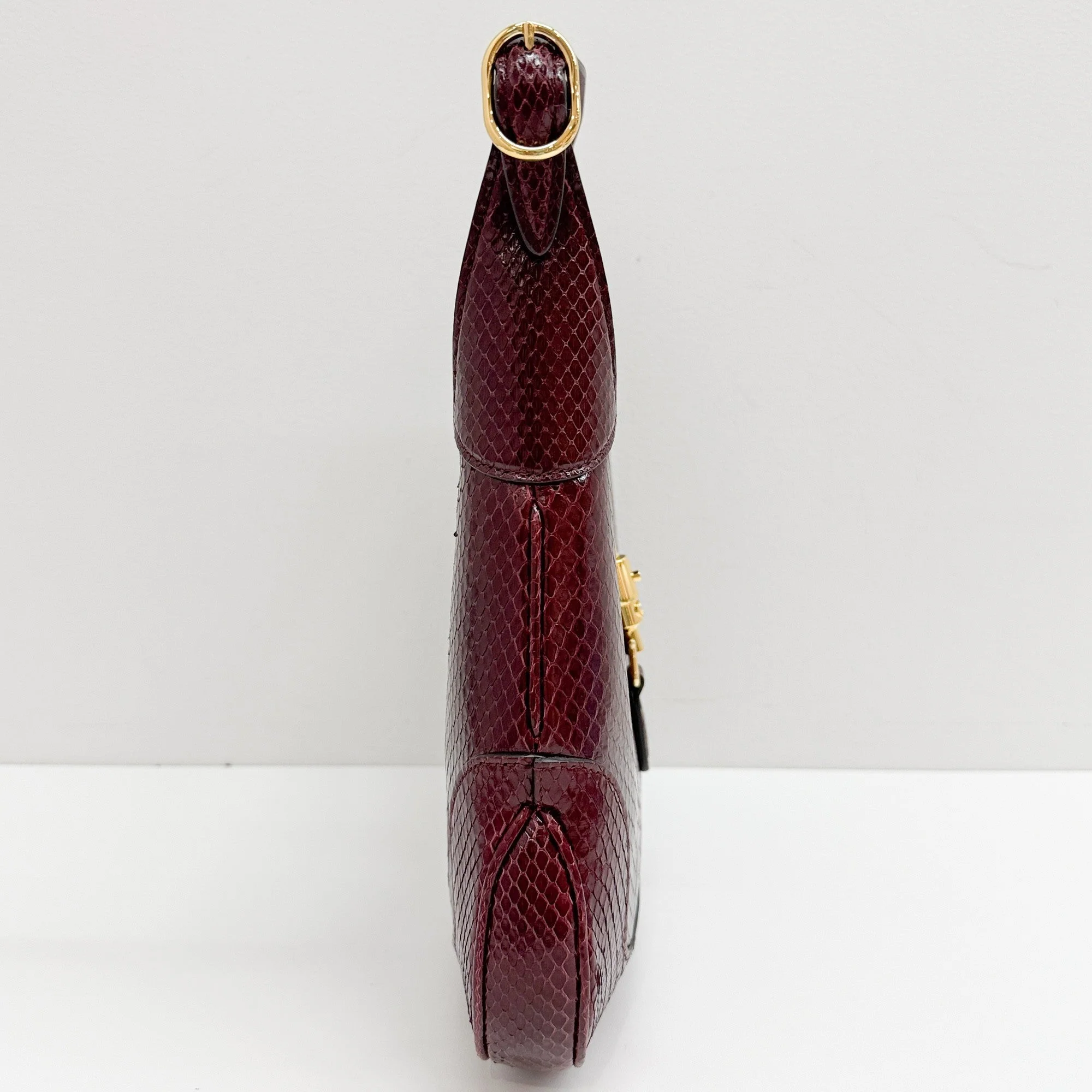 Jackie Bordeaux Red Python Embossed Leather Shoulder Bag - Image 6