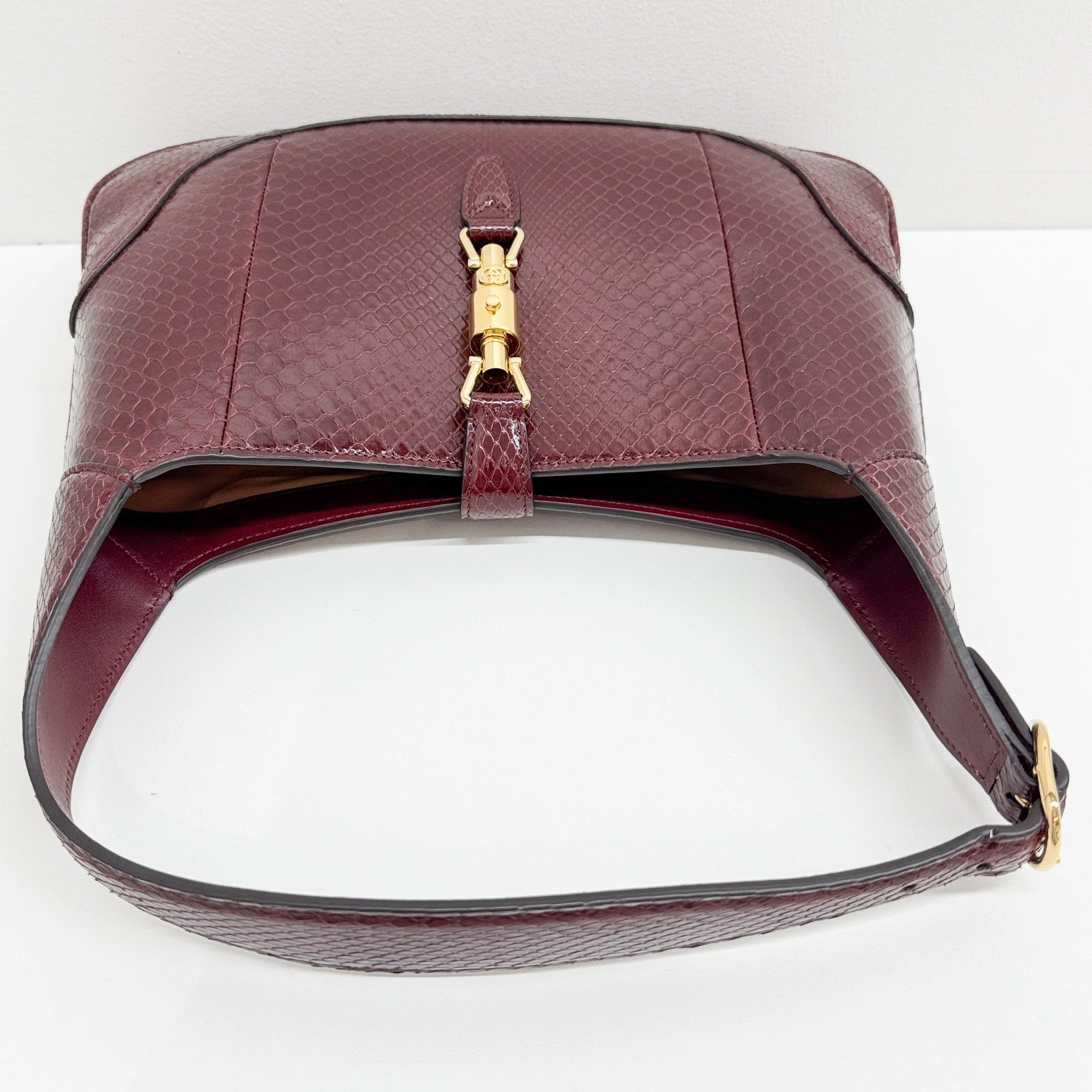 Jackie Bordeaux Red Python Embossed Leather Shoulder Bag - Image 7