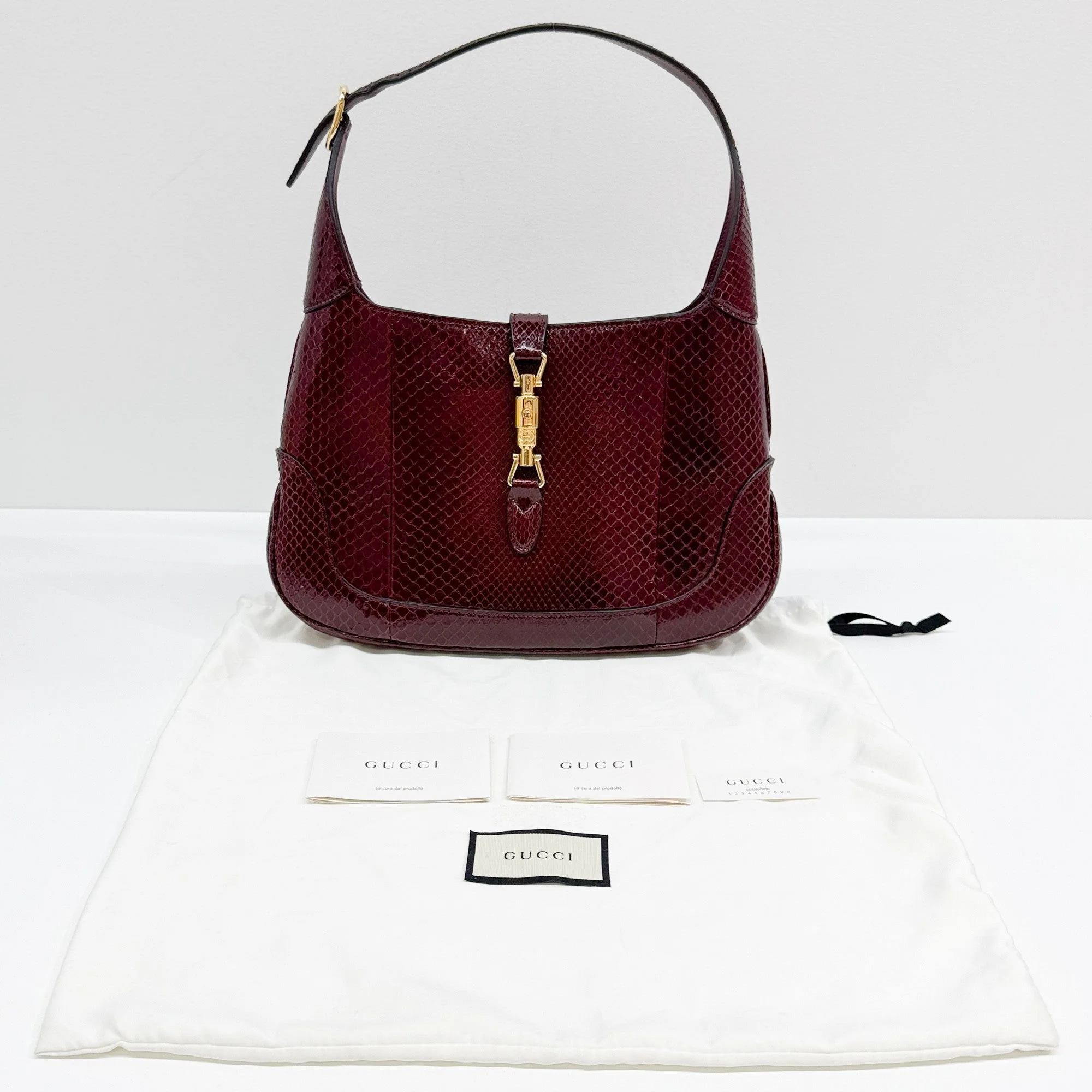 Jackie Bordeaux Red Python Embossed Leather Shoulder Bag - Image 4