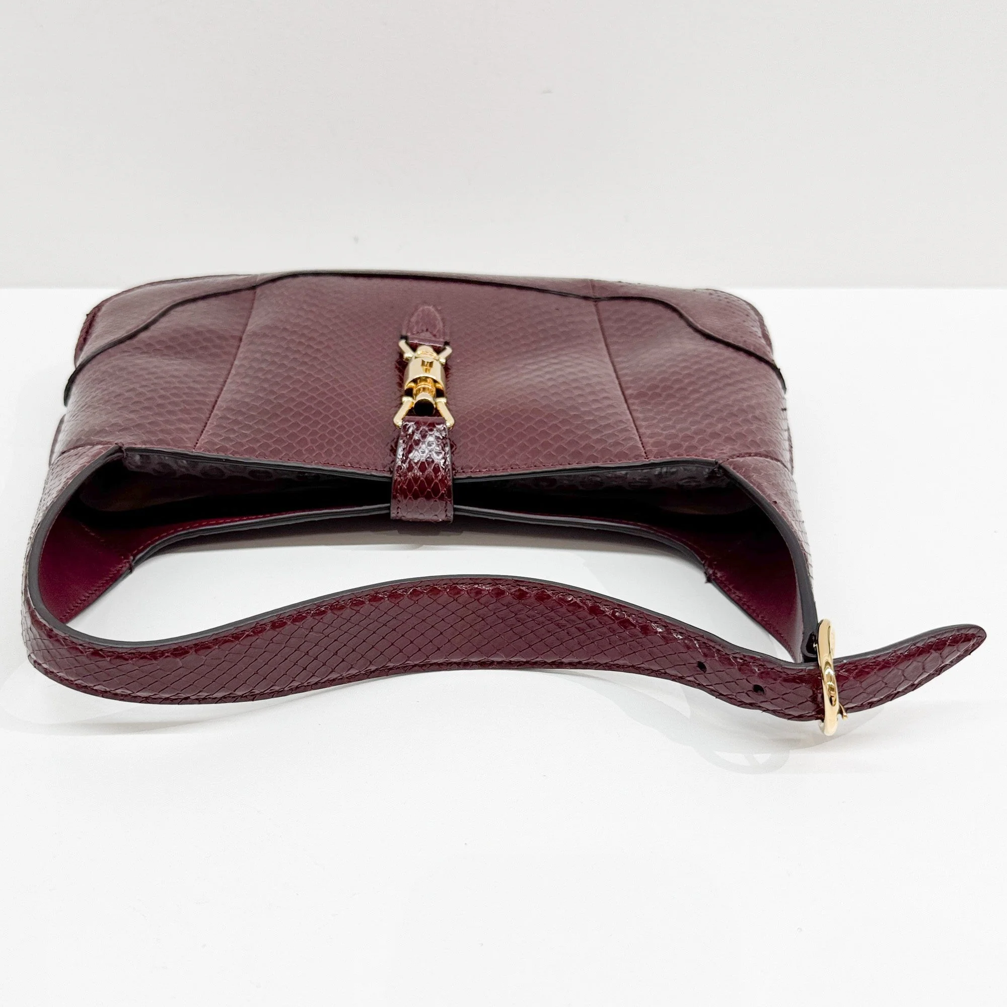 Jackie Bordeaux Red Python Embossed Leather Shoulder Bag - Image 7