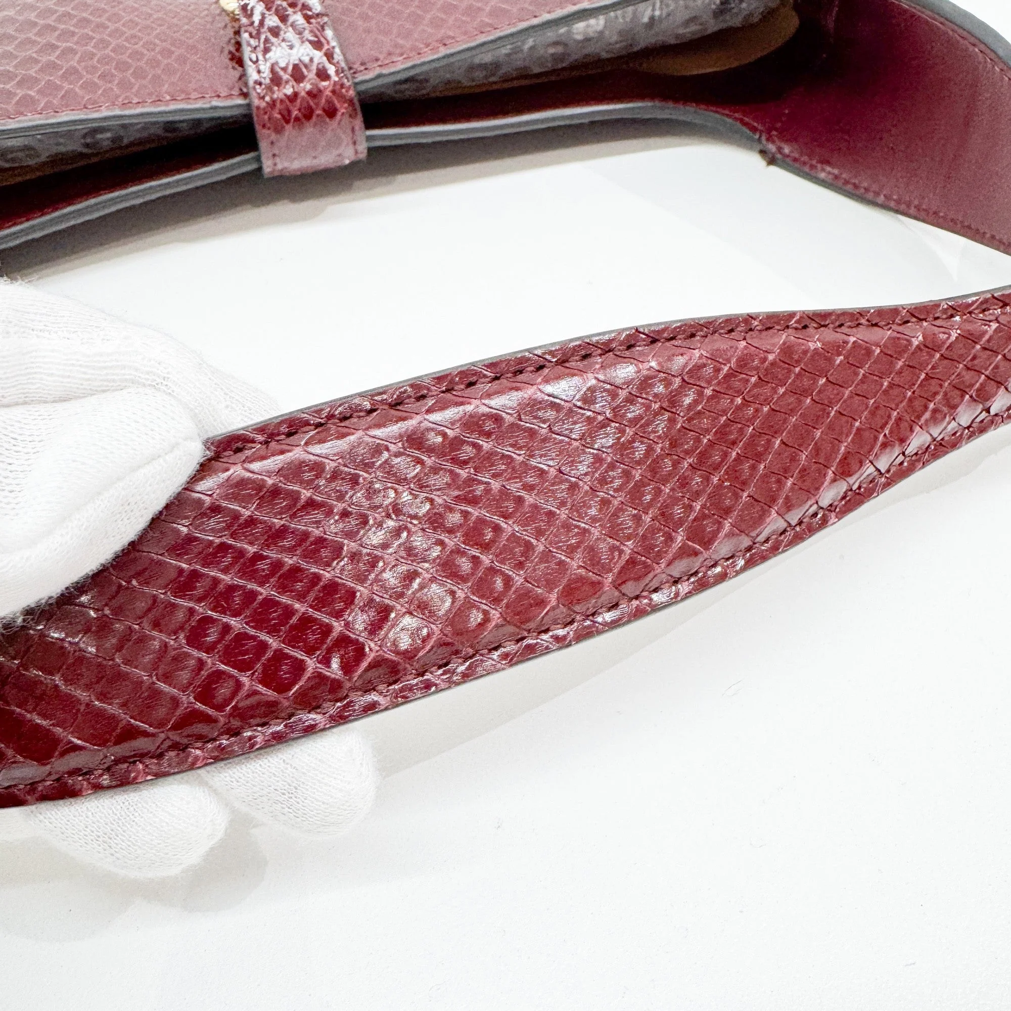 Jackie Bordeaux Red Python Embossed Leather Shoulder Bag - Image 9