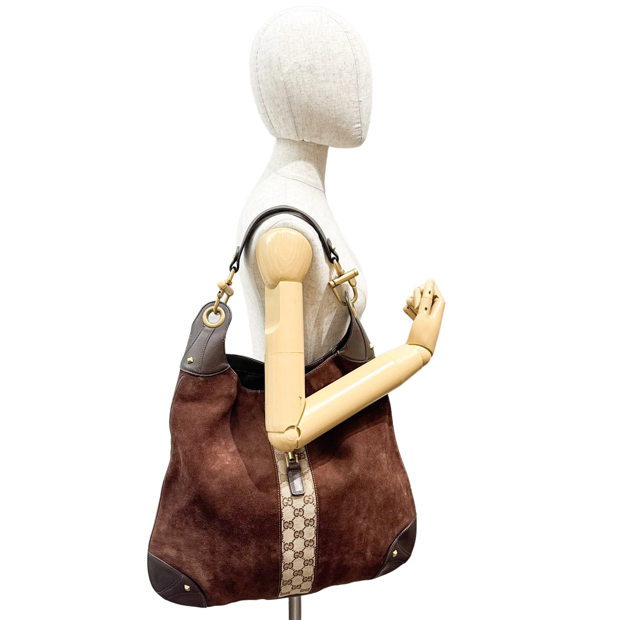 Jackie 1961 Nailhead Brown Suede Shoulder Bag - Image 3