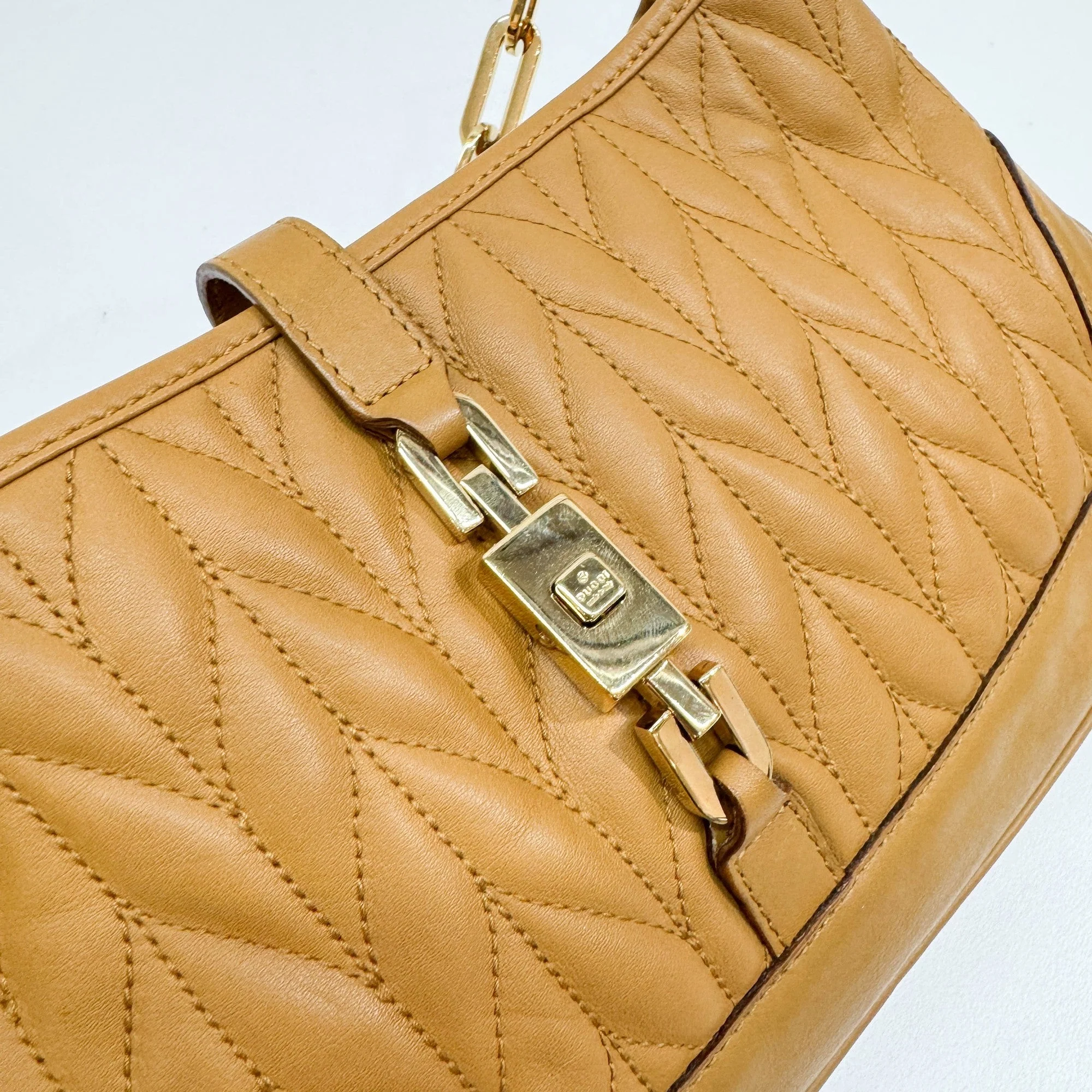 Jackie Matelasse Camel Leather Shoulder Bag - Image 15