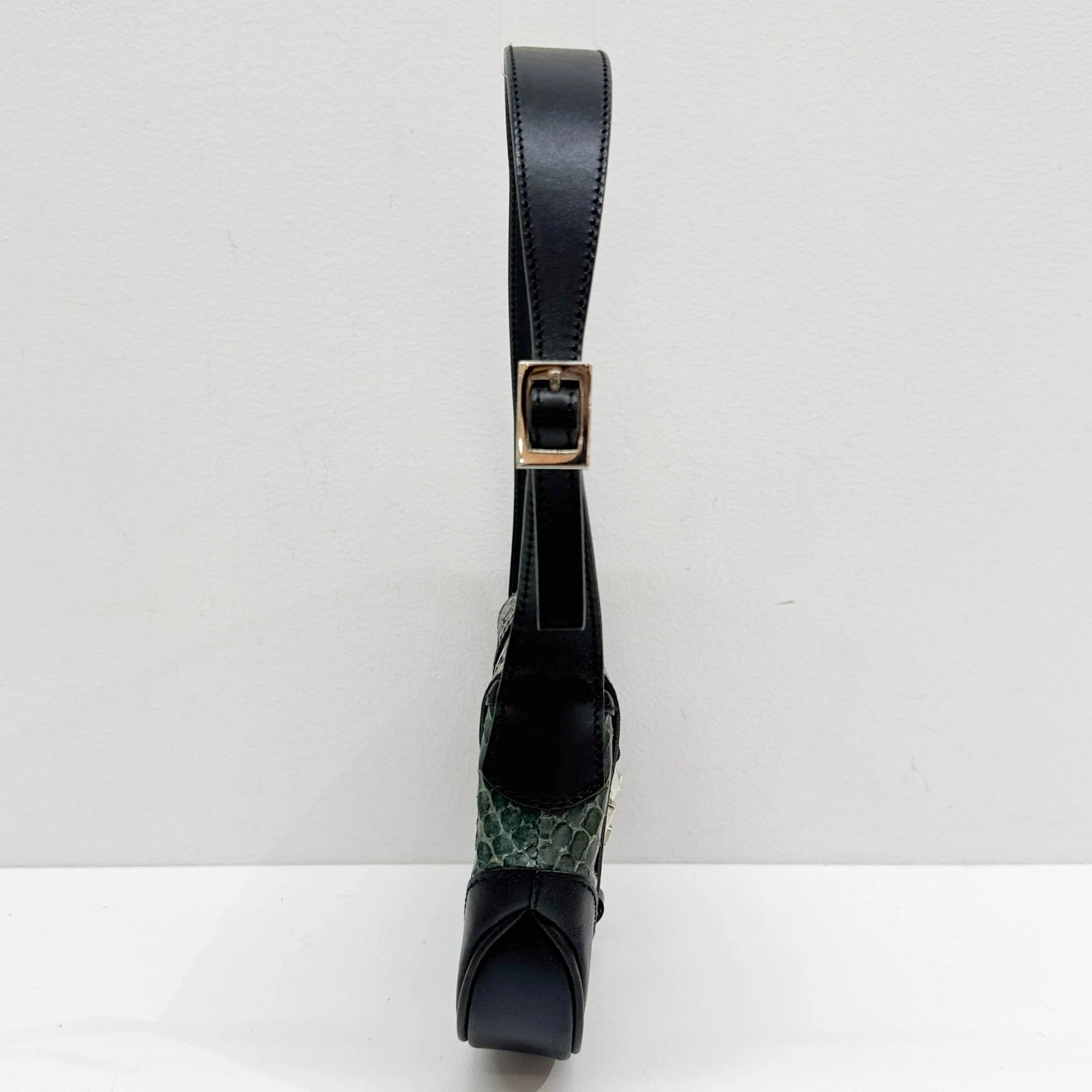 Jackie Olive Green Python Leather Shoulder Bag - Image 5