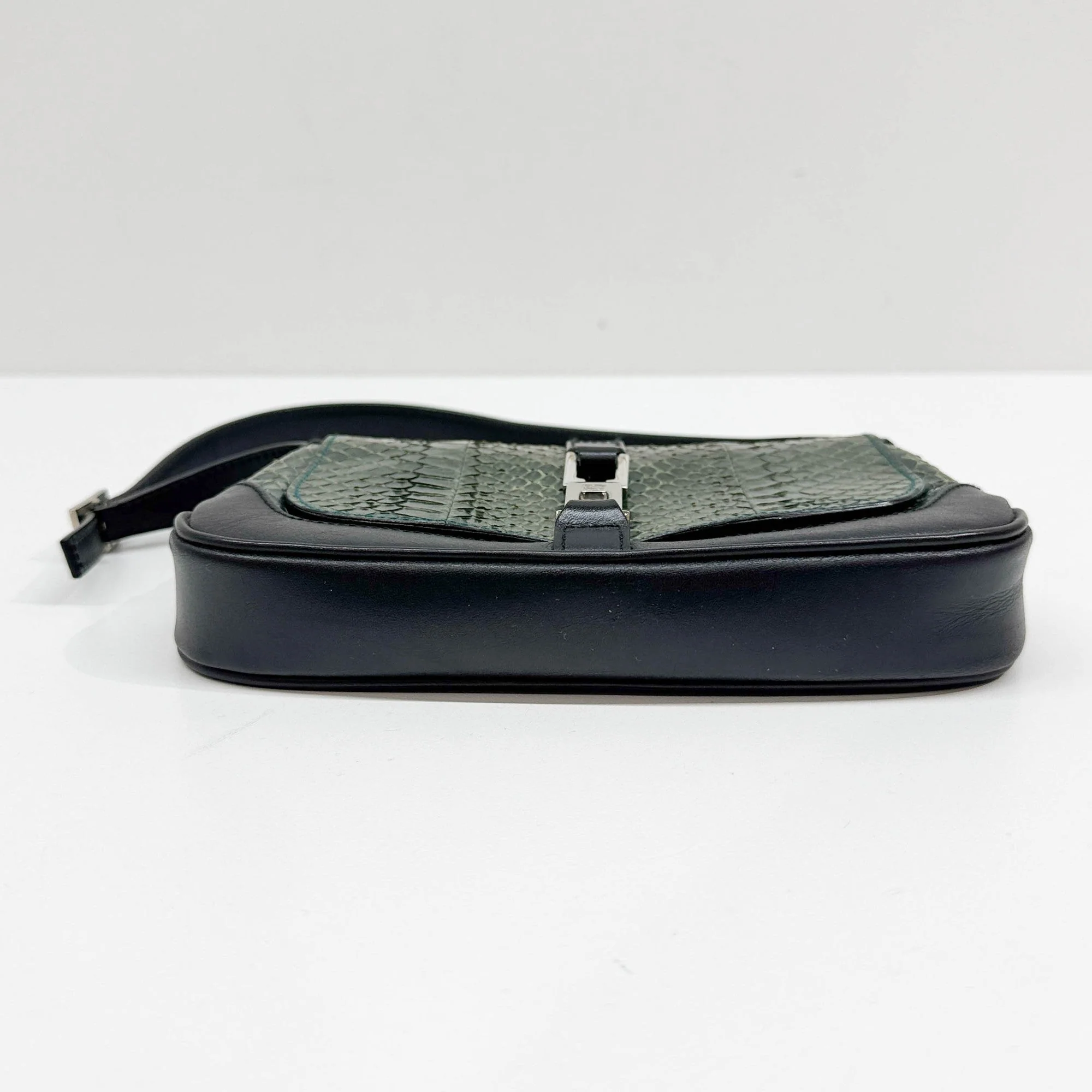 Jackie Olive Green Python Leather Shoulder Bag - Image 7